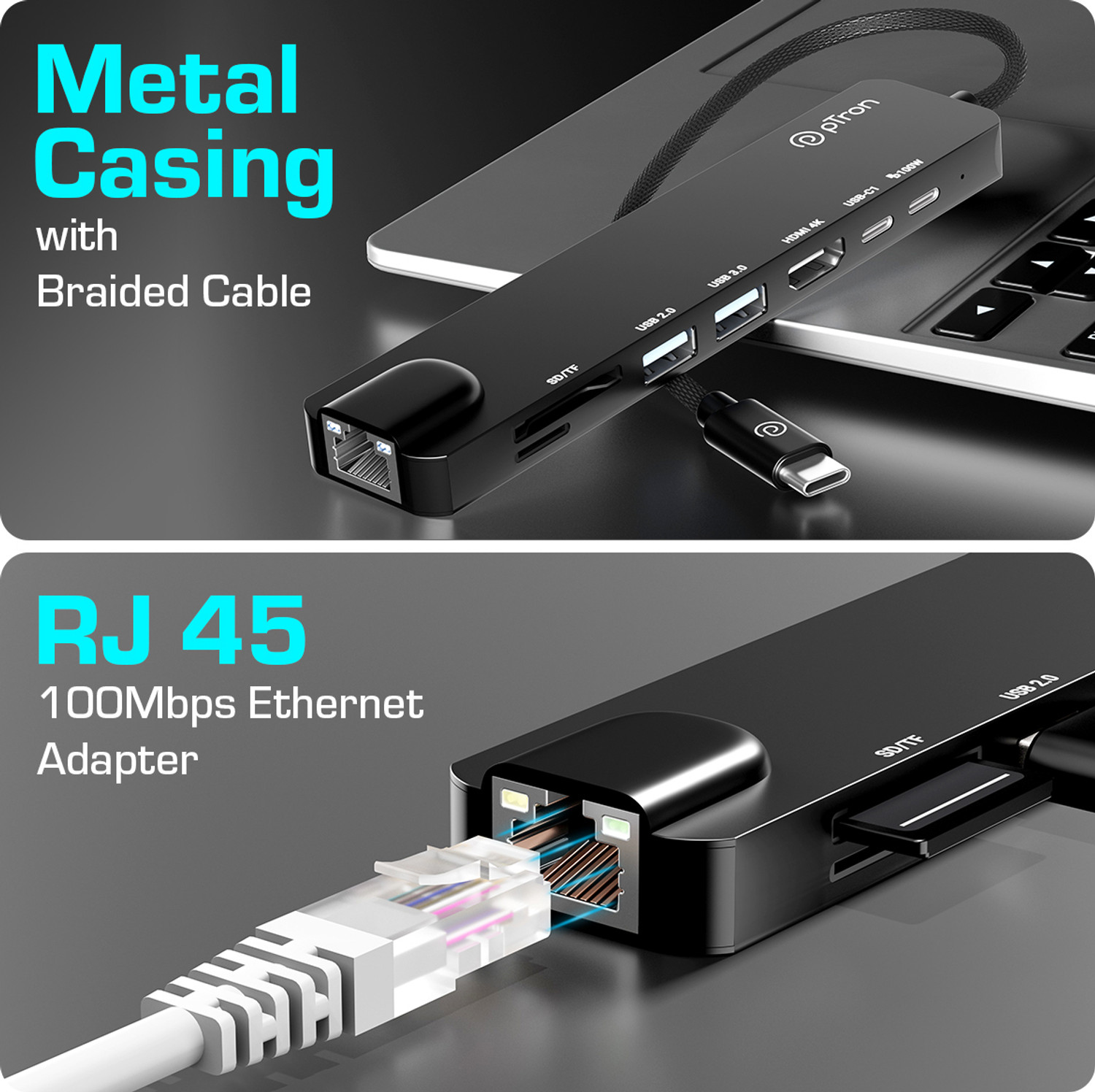 Image of PTron Nexo 8-in-1 USB-C Hub Multiport Adapter w / 4K HDMI 140319756 USB Hub