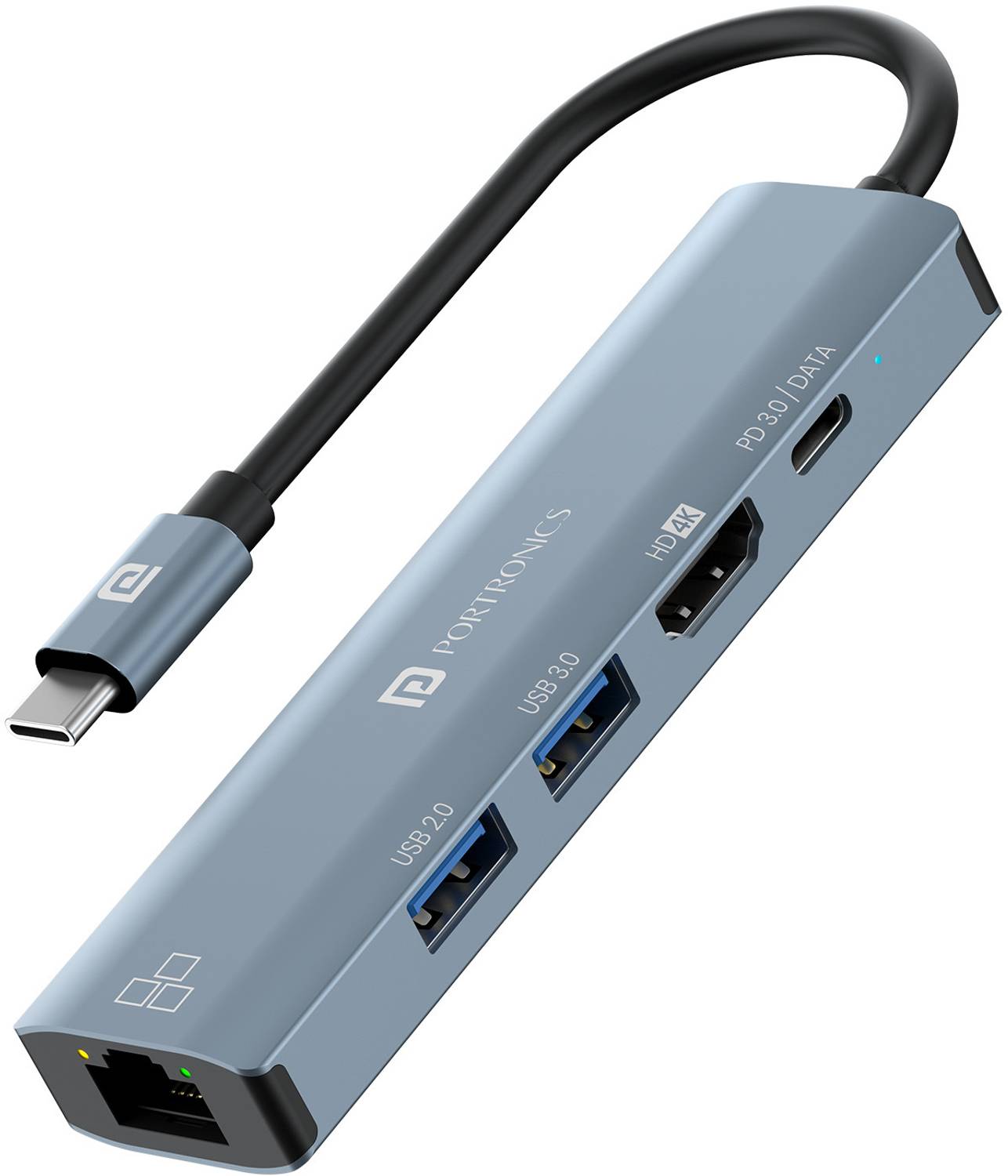 Portronics Mport 51 5-In-1 Type C, RJ 45 Port, 5GBPS Data Transfer, HDMI Port USB Hub