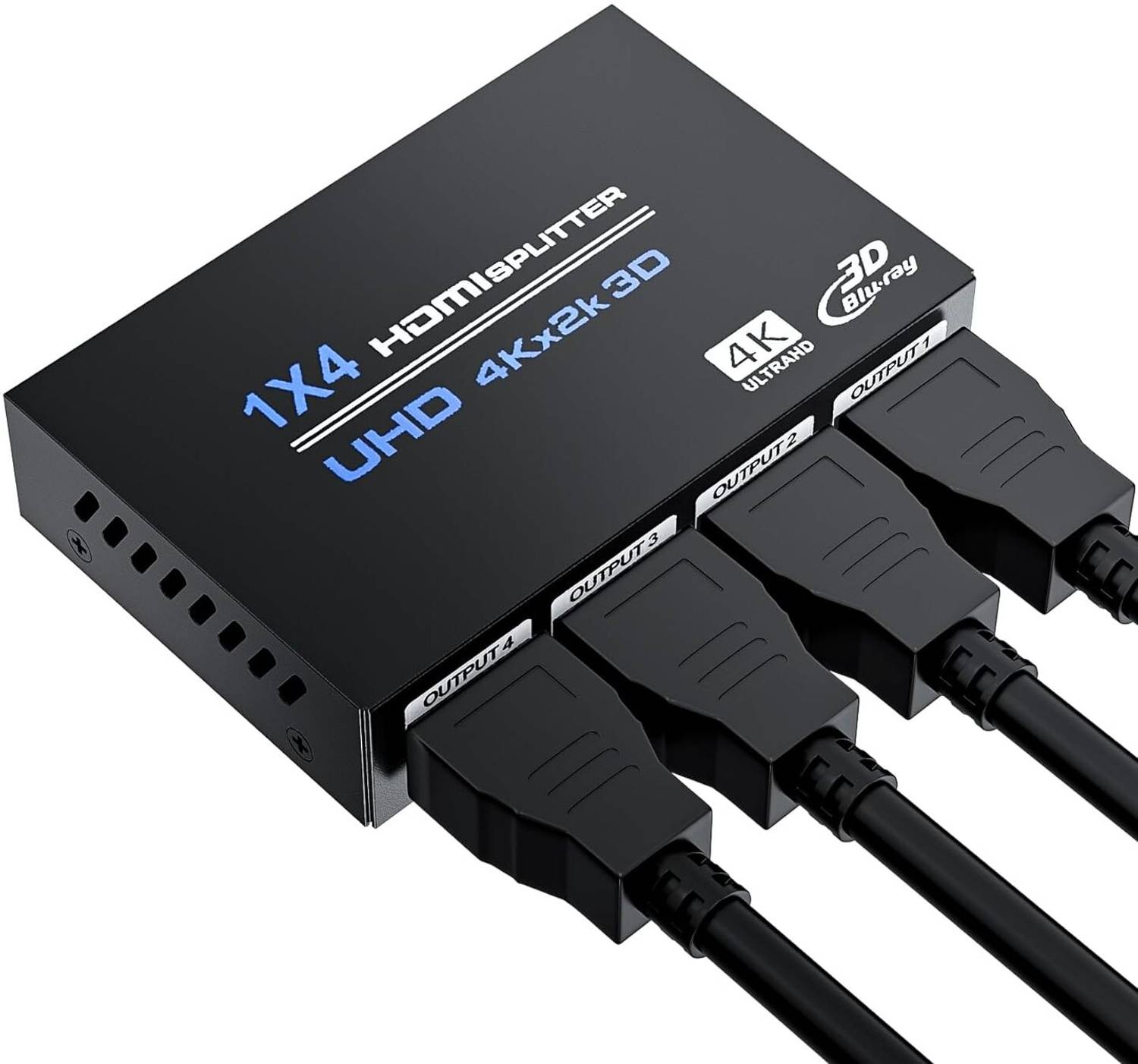 1Goal HDMI Splitter 1 in 4 Out 4K@30Hz, Powered 1x4 HDMI Video Splitter 4 Ports with Power Cord,Duplicate/Mirror Screen,Supports UltralHD 3D 1080P HDCP 1.4 HDMI Connector