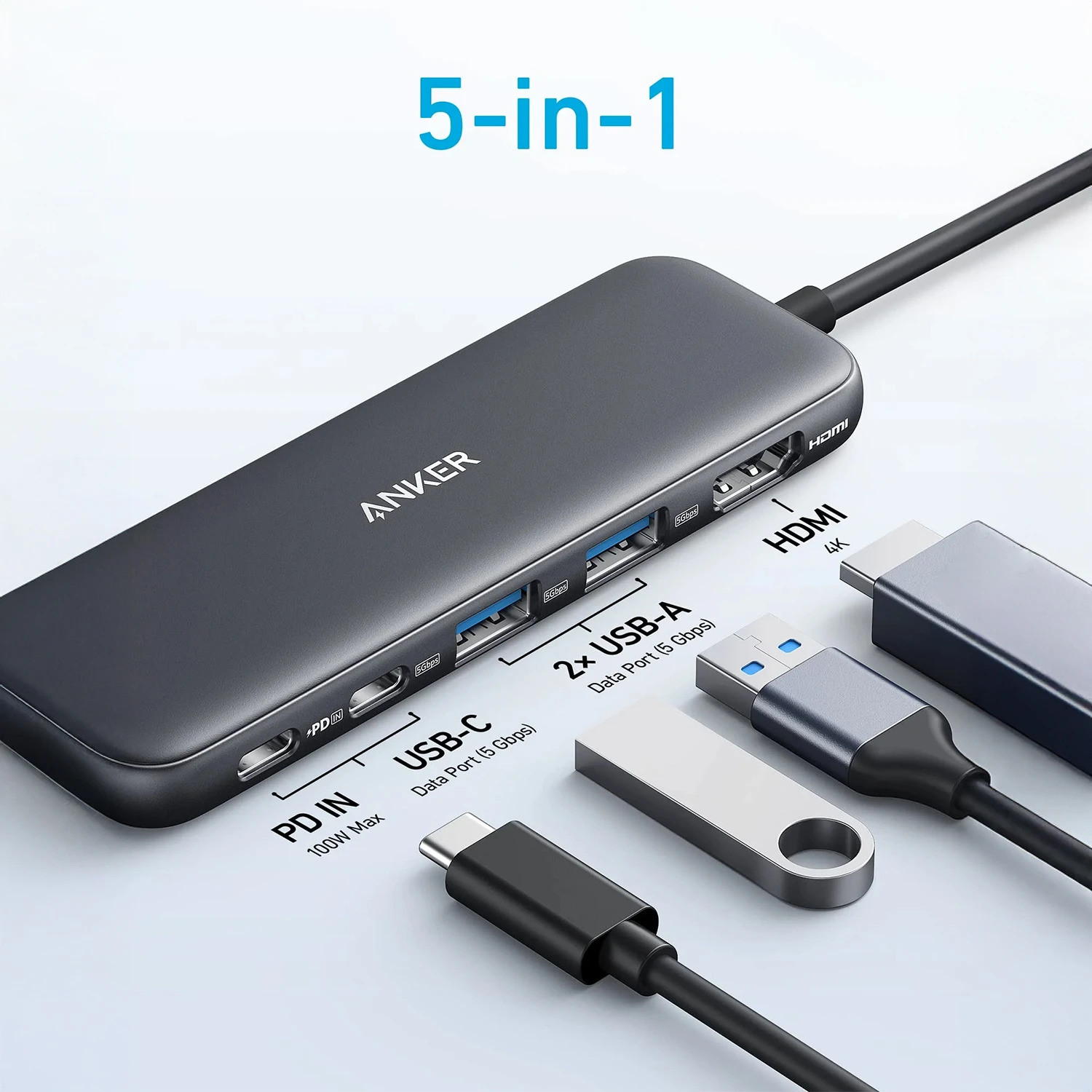 Image of Anker 5-in-1 USB C Hub for MacBook and other Compatible Devices 332 USB-C and USB-A USB Hub