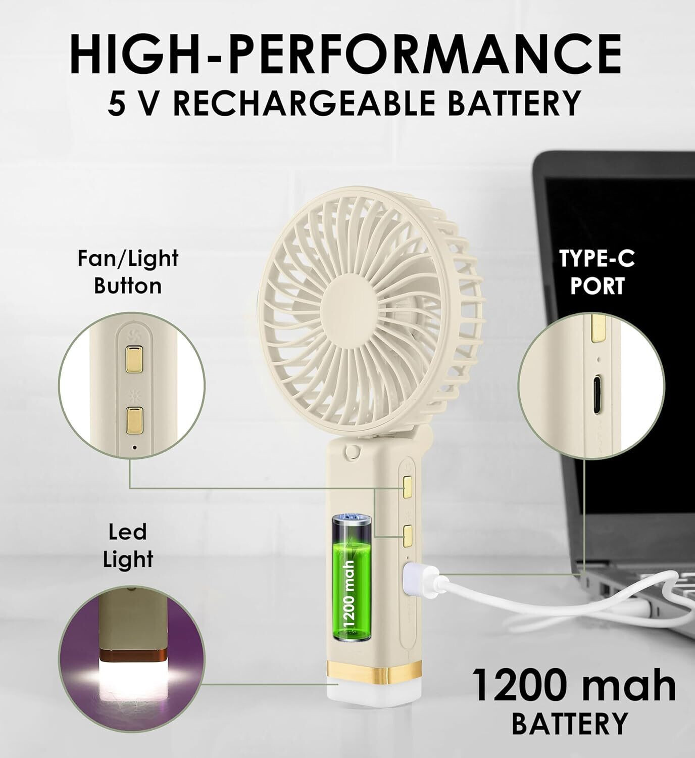 Image of PLERIZA (RECHARGEABLE PORTABLE USB FAN) With Mobile Stand, 1200mAh Battery 3 Speed Modes | Travel, Makeup, Kitchen,Women's Personal Pankhaa USB Fan