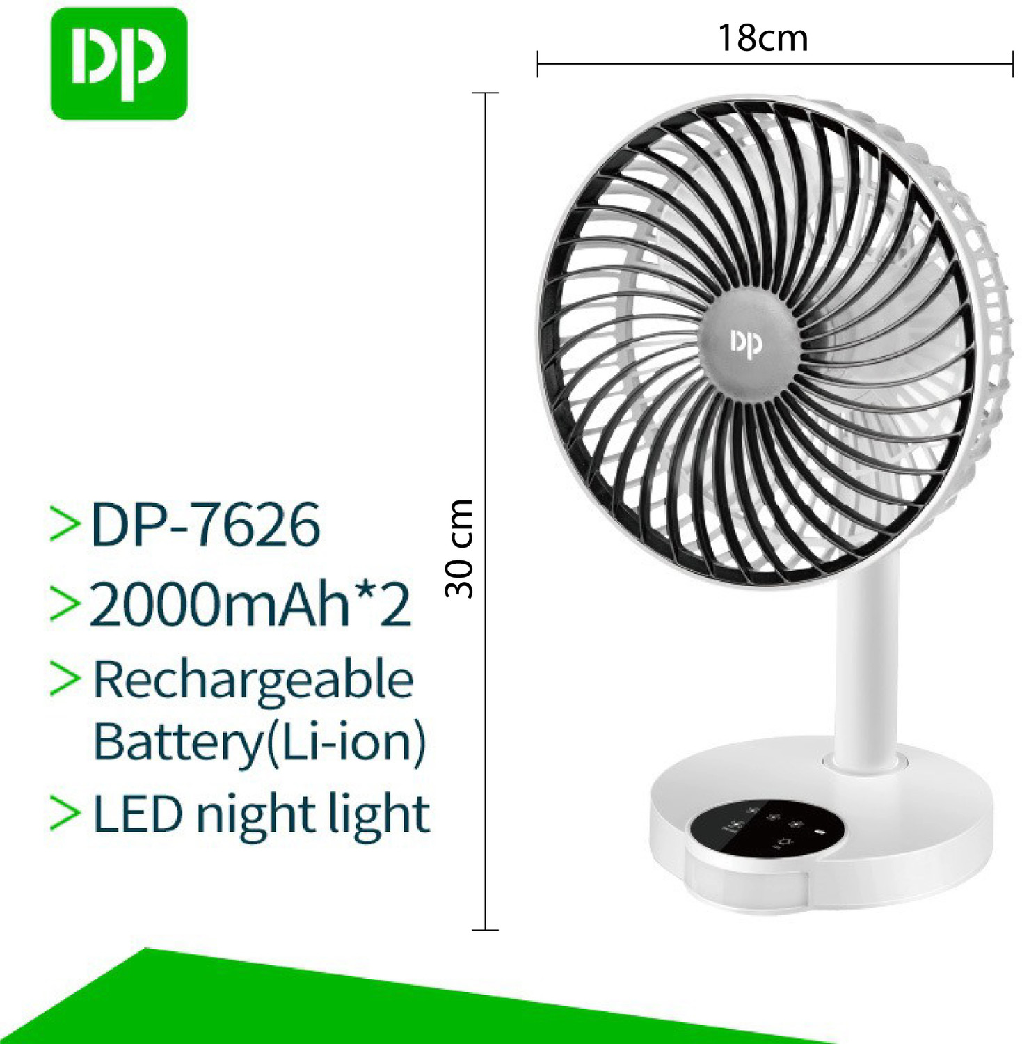 Image of Dp 7626 (PORTABLE RECHARGEABLE TABLE FAN) LED Night Light with 4000mAh Battery 7626 -3 Speed Gear USB Fan