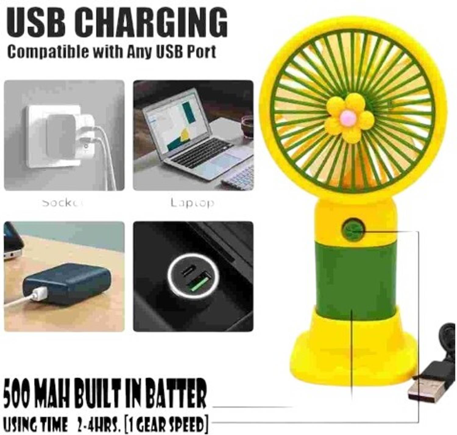 Gurezz Portable USB Rechargeable Mini Fan Pack of 1 - Image 3
