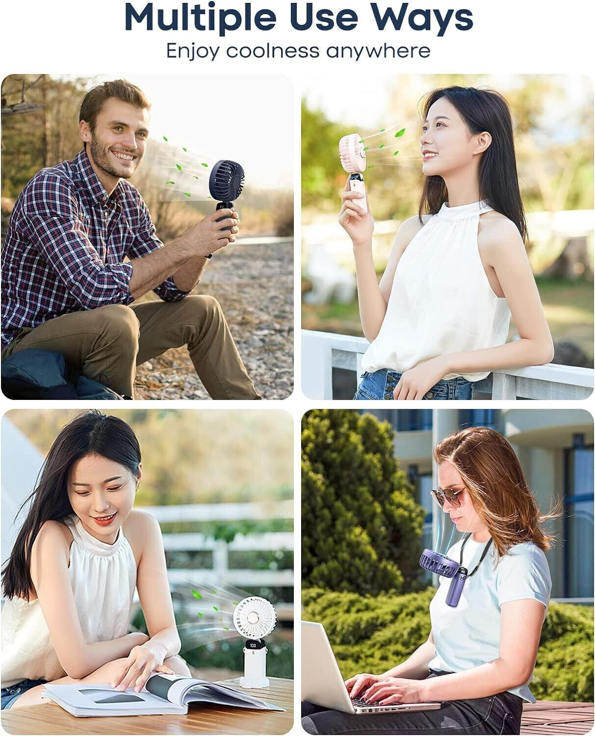 Image of Mobixa Blue Mini Portable Fan,Powerful Hand Fan 1800 mah 5 Speed Fan for Indoor,Outdoor Mini fan with display Rechargeable Fan