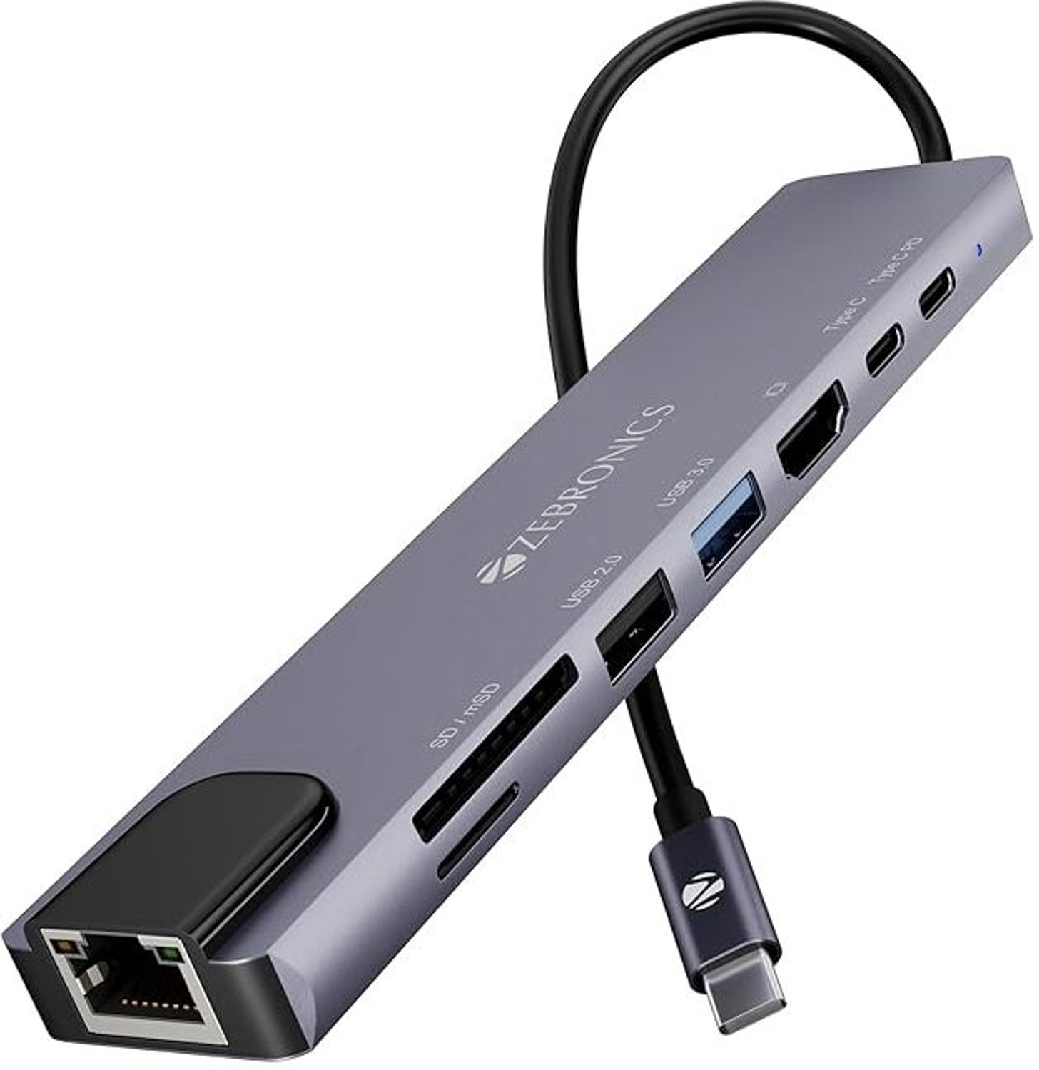 Image of ZEBRONICS Zeb CT81 TYPE C 8IN1 DOCKET HDMI Connector, Card Reader, Laptop Accessory, Led Light, USB Hub, USB LAN Card, USB Mouse