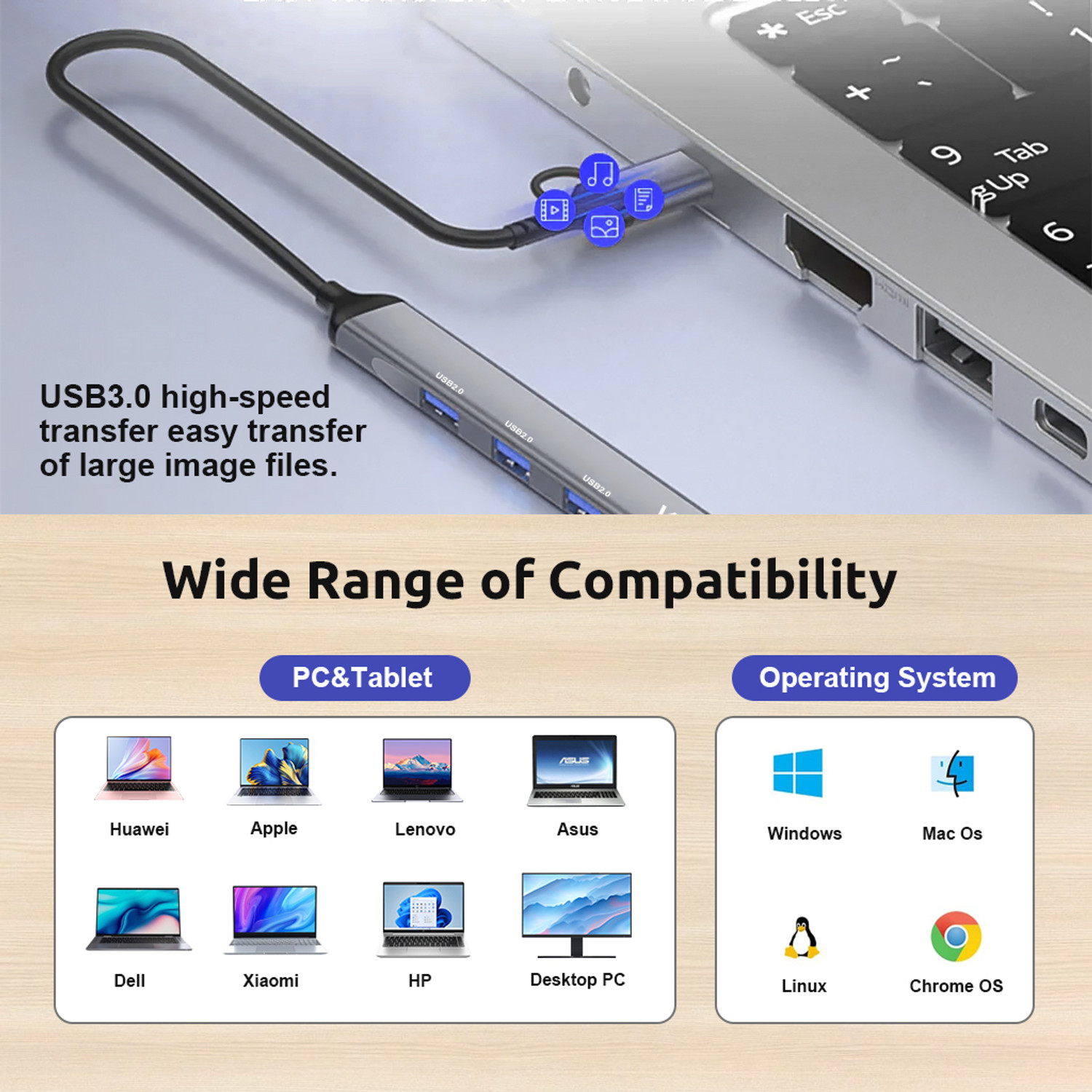Image of Verilux USB Hub 7 in 1 High Speed USB 3.0 Hub Multiport USB Hub Support Charging &Data Splitter USB Hub USB Port Extension Hub for PC, Laptop, Phone, Mouse, Keyboard USB Hub