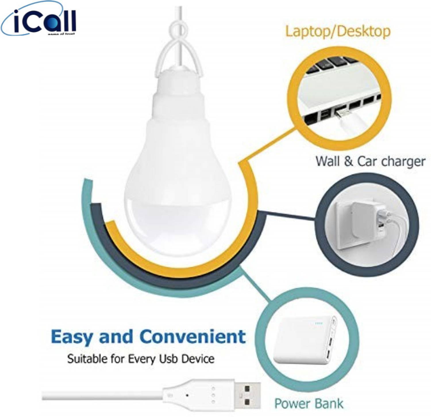 icall BBD 2 USB LED Bulb 5 Watt 6 Volts Bright Light Reading Lamp for Outdoor Camping Used with Any Laptop, PC, Power Bank & Smart Phone Led Light - Image 2