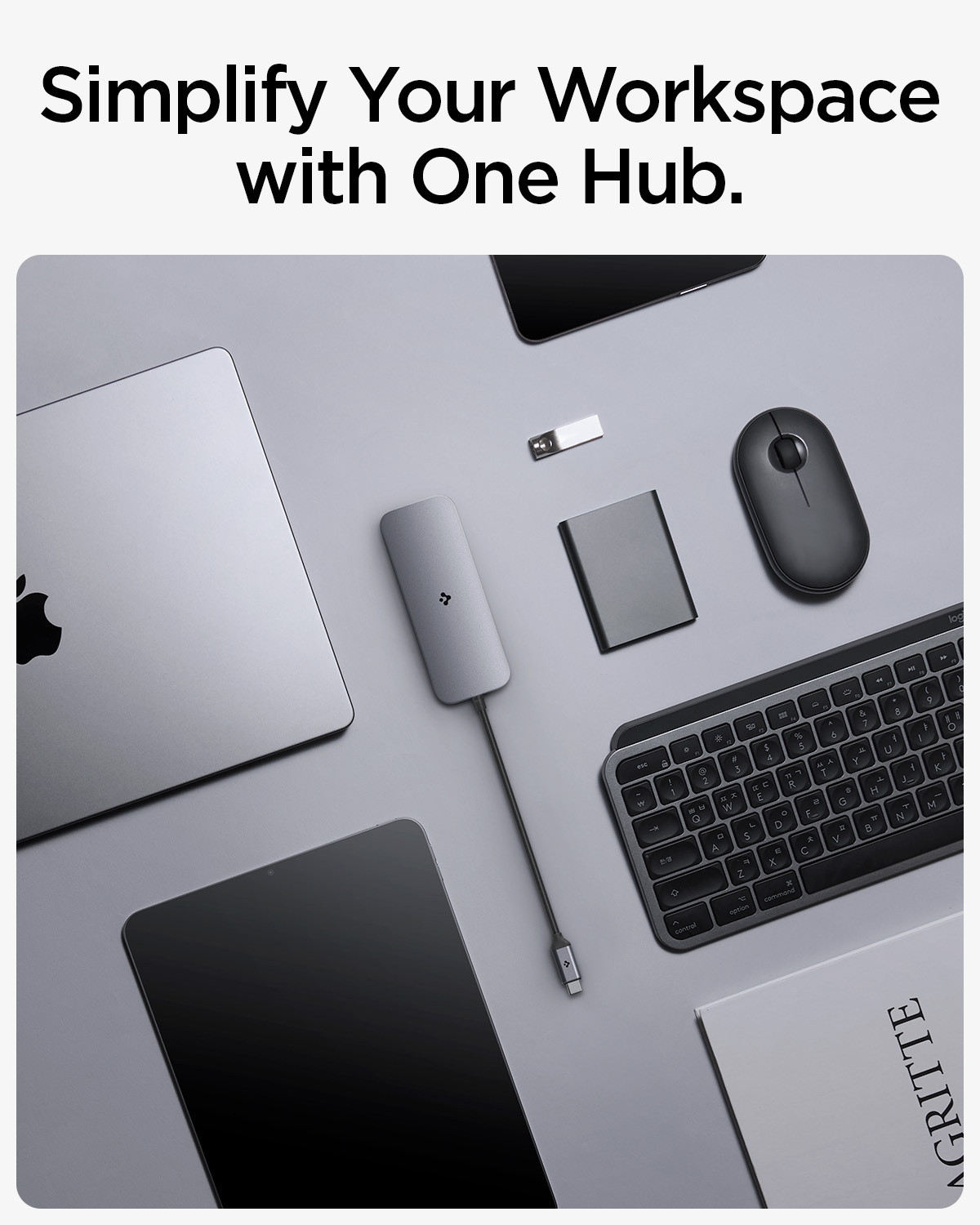 Image of Spigen 100W PD, HDMI 4K 30Hz, USB-C 5Gbps, 2 x USB-A 5Gbps, Ethernet, Audio, SD /microSD Data Ethernet Port, Audio jack, microSD /SD Card Reader USB Hub