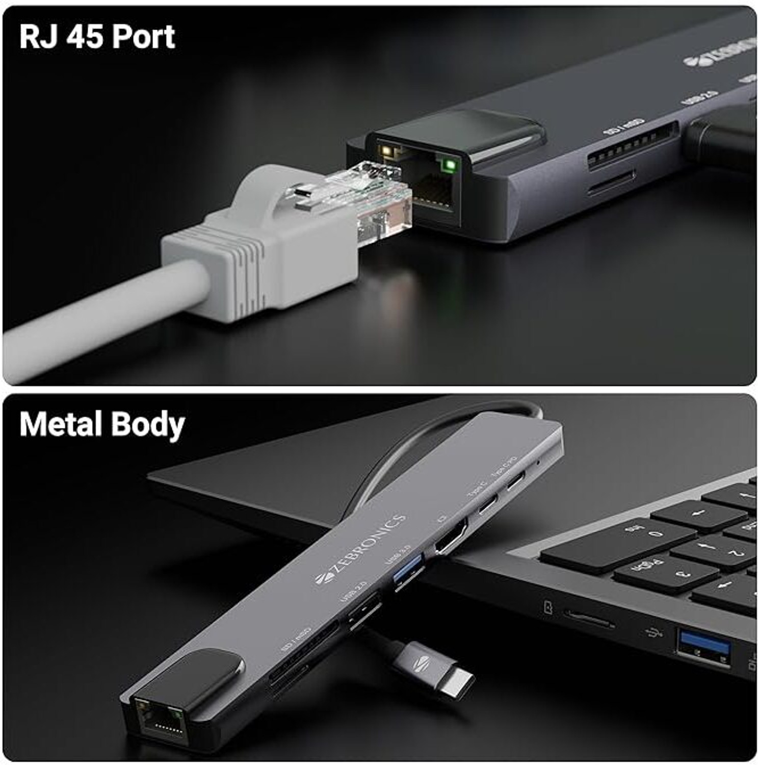 Image of ZEBRONICS Zeb CT81 TYPE C 8IN1 DOCKET HDMI Connector, Card Reader, Laptop Accessory, Led Light, USB Hub, USB LAN Card, USB Mouse