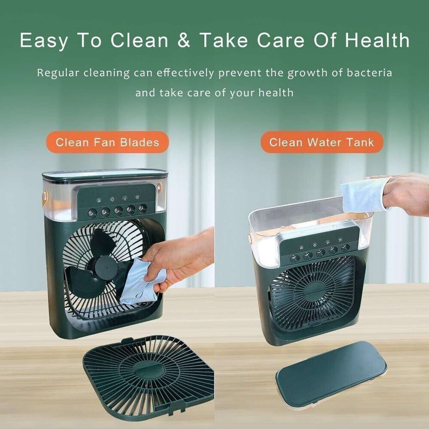 Image of Mystic Wrap Mini AC Room Cooler Fan with 7-Color LED, 3 Speeds, 3 Sprays & 3-Hour Timer GRN USB Fan