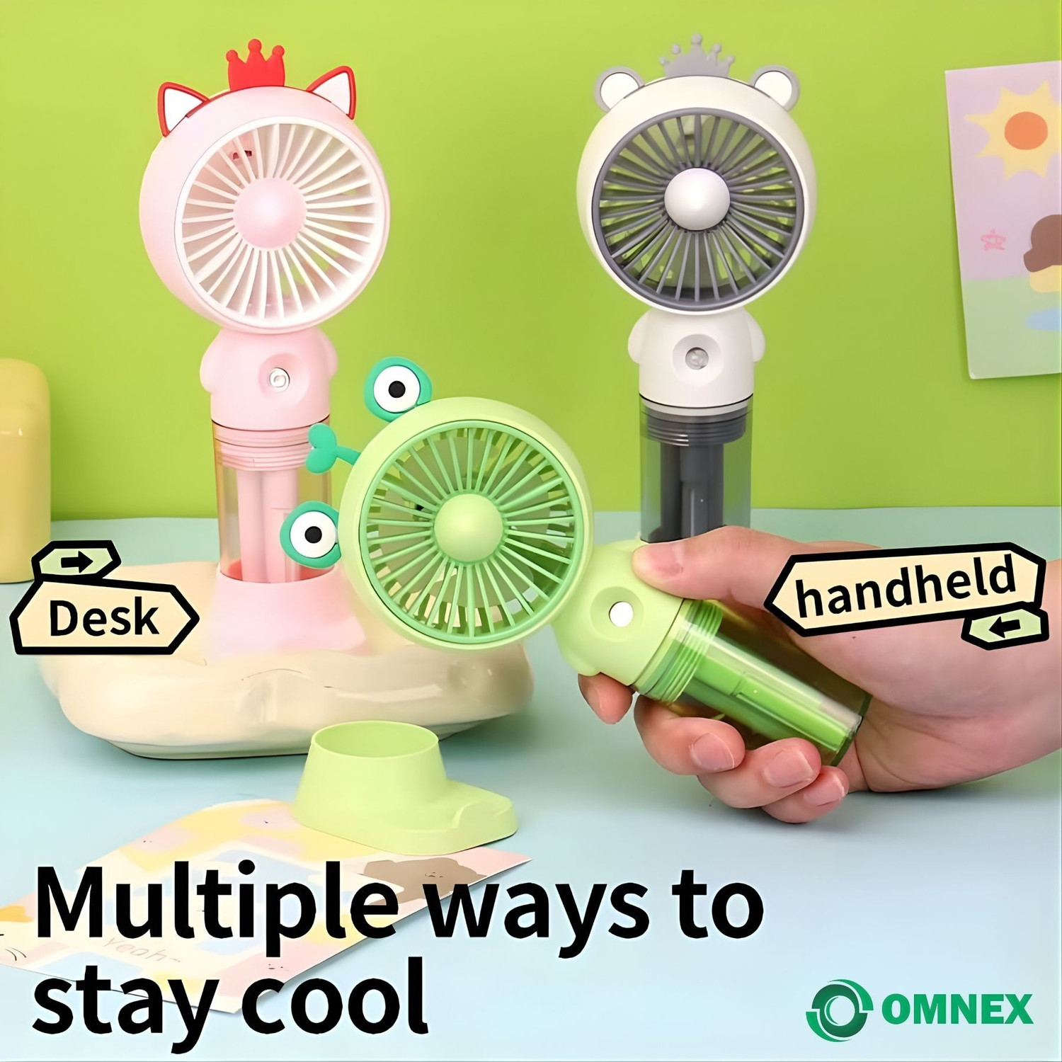 Image of omnex Handheld Mist Fan Rechargeable Portable Mini Spray Fan with 4 Speed Modes | USB Pocket Cooling Fan with Water Mist | Compact Battery Operated Personal USB Fan