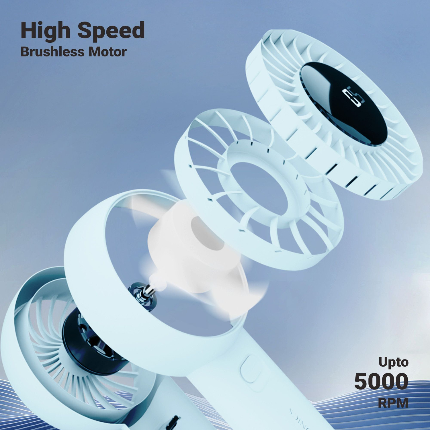 Image of ZEBRONICS Portable Hand Fan, Upto 12h Backup, 3600mAh Rechargeable Battery, 5 Speed Modes, Zeb-Heat Buster 200 USB Fan