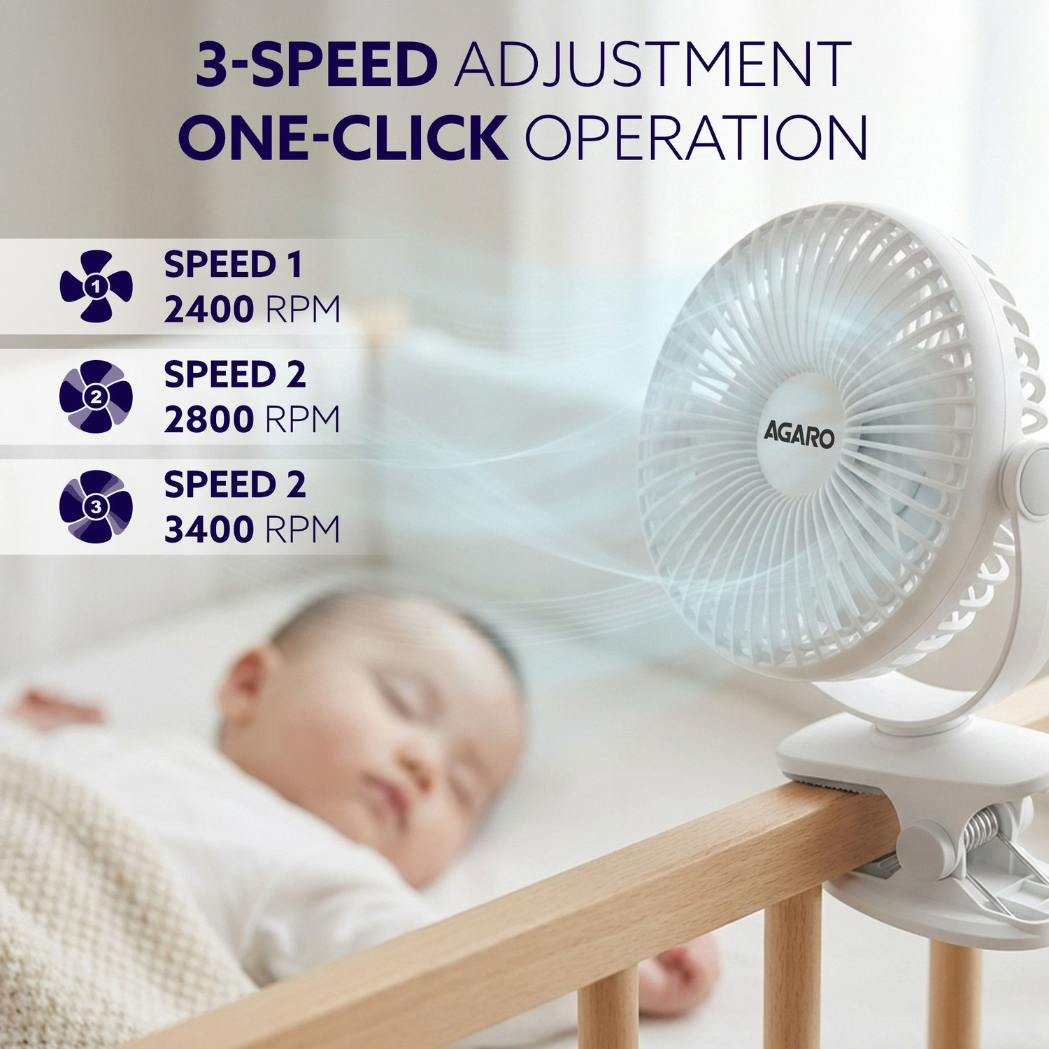 Image of AGARO Regal Portable Clamp Fan | Rechargeable USB-C Compatible Table Fan with 3 Speeds, Multi-Clip Function, 3400 RPM & 5 Hours Runtime USB Fan