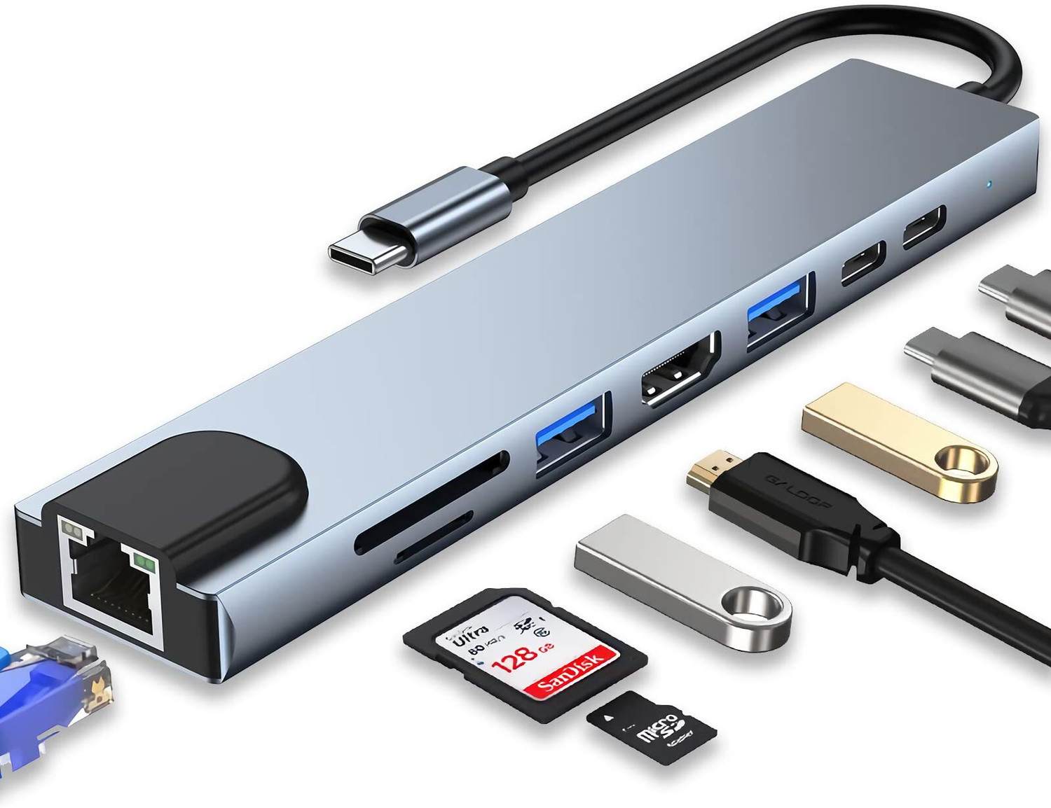 Image of Sigmatech Multiport Extension Hub Adapter with 4K HDMI ,USB C HUB Multiport Hub Adapter Type-C 8 IN 1 USB Hub