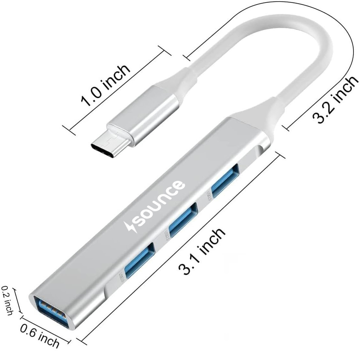 Image of sounce 4-in-1 Portable USB Hub with Aluminum Shell USB 3.0 for PC, Tablet, Smartphone Mini, USB | SNC-UH4P-WHT USB Hub