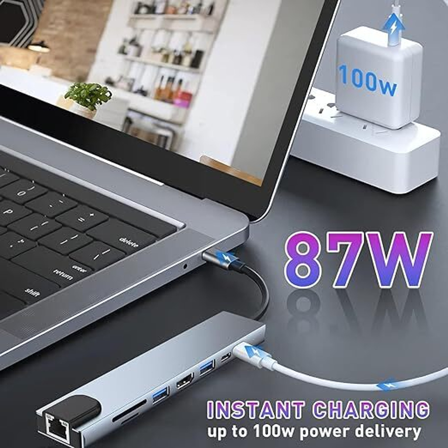 Image of WEFLY USB-C Hub (8-in-1) 8 in 1 USB C Hub Multiport Adapter w for MacBook ProAir and Other Type C Devices USB Hub