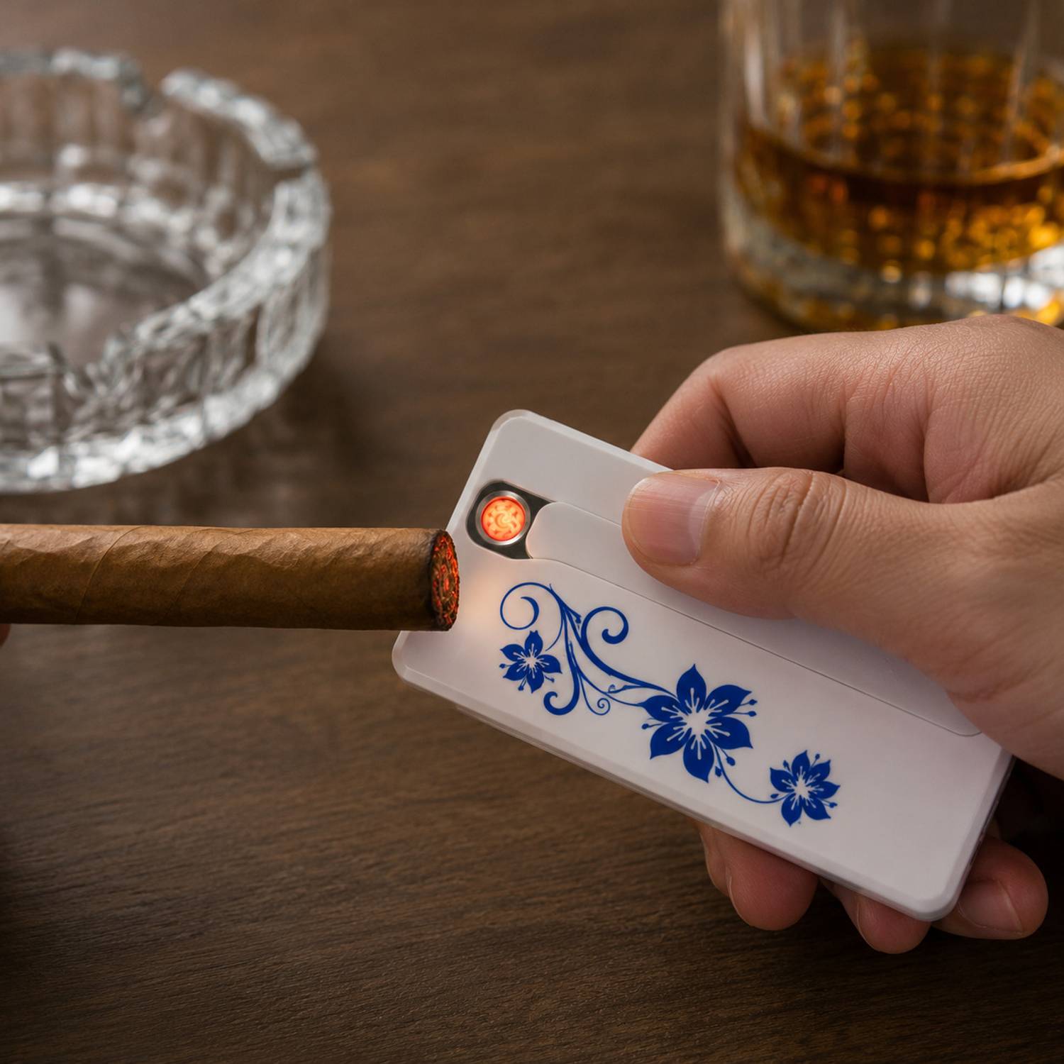 Flamora USB Plasma Arc Lighter Blue Floral - Image 1