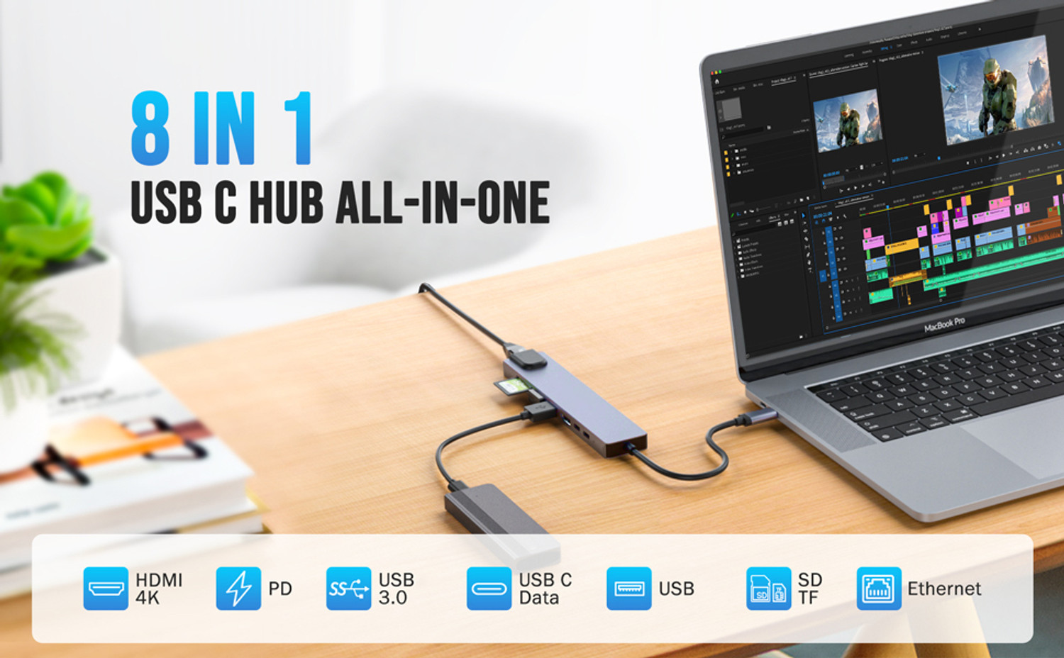 Image of WEFLY USB-C Hub (8-in-1) 8 in 1 USB C Hub Multiport Adapter w for MacBook ProAir and Other Type C Devices USB Hub