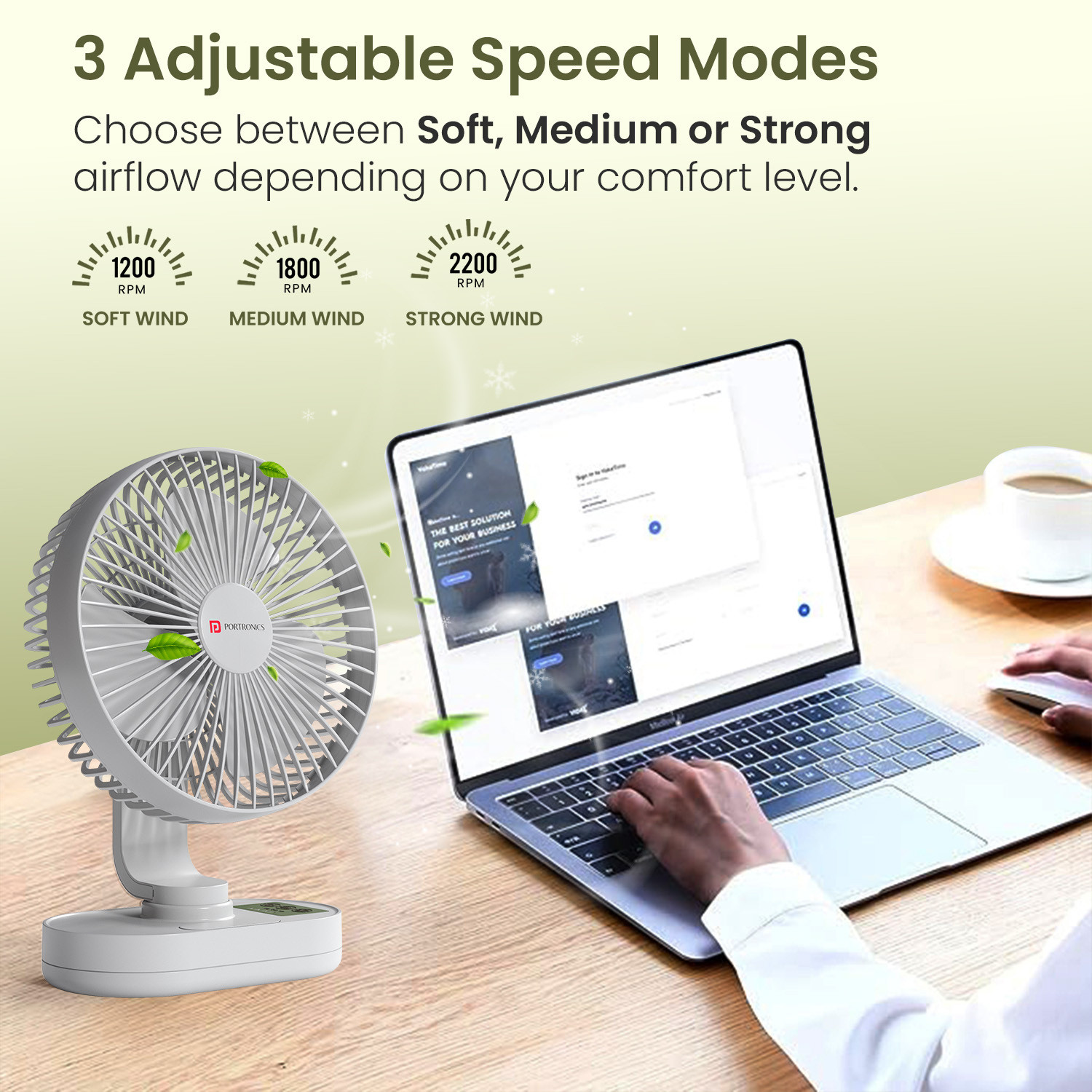 Image of Portronics Airloop Rechargeable Desk Fan with Automatic Oscillation, BLDC Motor & 3 Speeds POR-3435 USB Fan