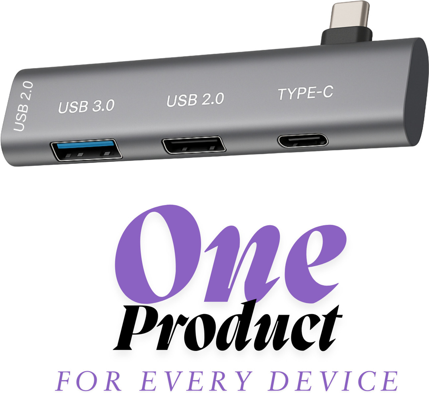 Image of Rackit Power Type C USB Hub with 3 USB Ports,1 Type C Port, Type C Plug, USB 3.0, 2-Port USB 2.0 USB Hub