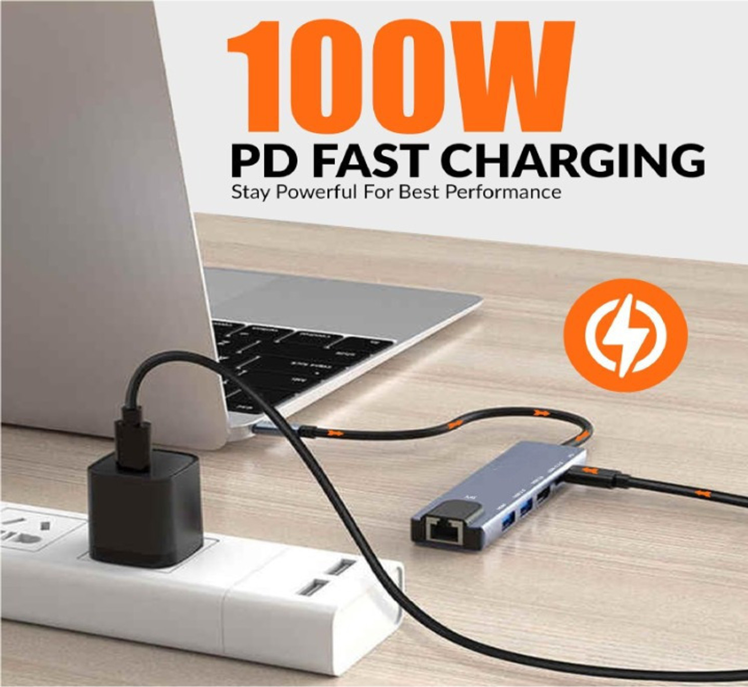 Image of Aliens 6-in-1 Type-C Hub to HDMI 4K@30Hz, 2 USB 3.0 Data USB-C 3.0 Data, 100W PD with 1000M Ethernet RJ45, MultiPort Adapter USB Hub