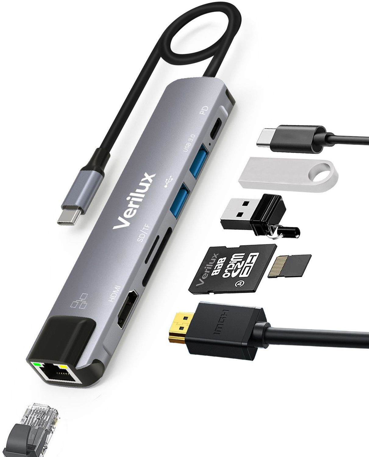 Image of Verilux Verilux 7-In-1 USB C Hub USB 3.0,USB 2.0 USB C Hub for More Type-C Enabled Device USB Hub