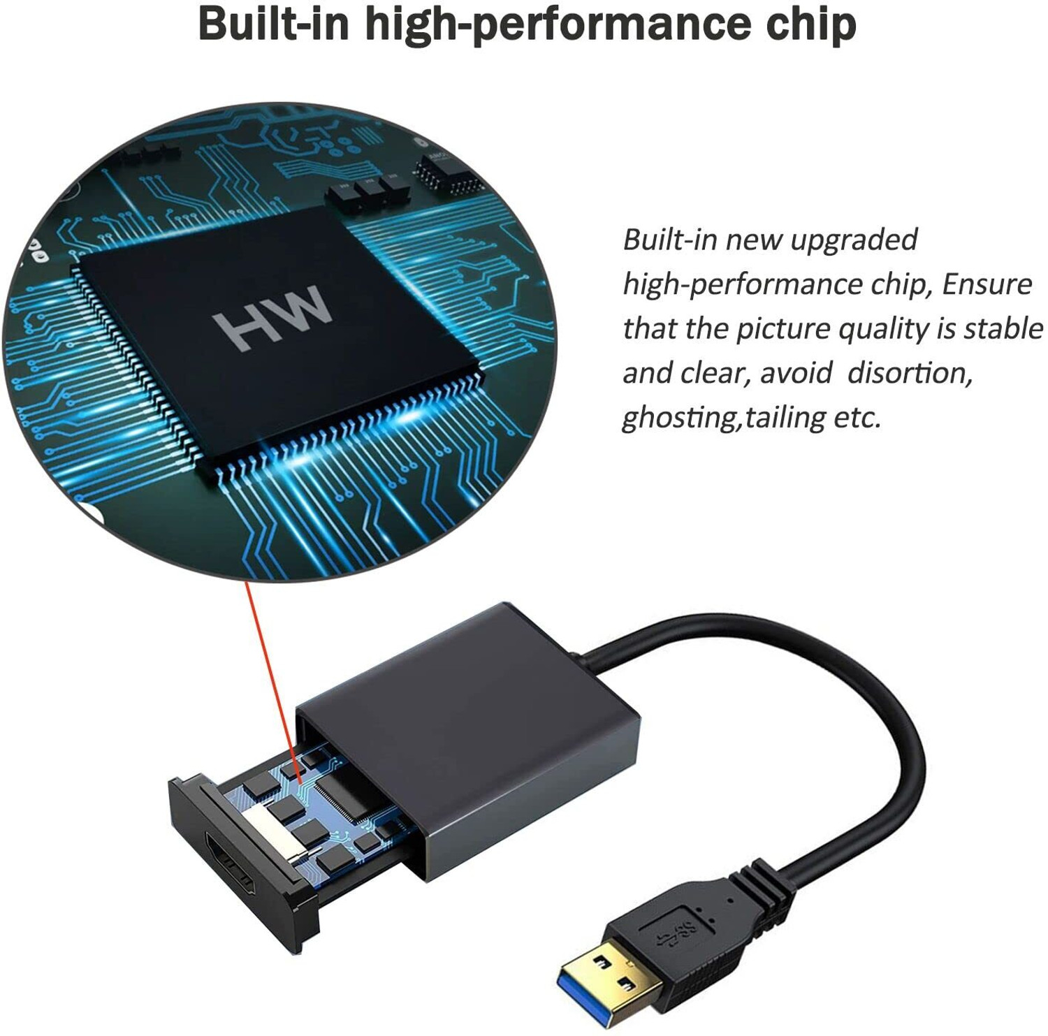 Image of VOOCME USB to HDMI Adapter, USB 3.0 to HDMI Cable Multi-Display Video Converter USB to HDMI Adapter, USB 3.0 to HDMI 1080P Video Audio Converter Connect PC USB Cable