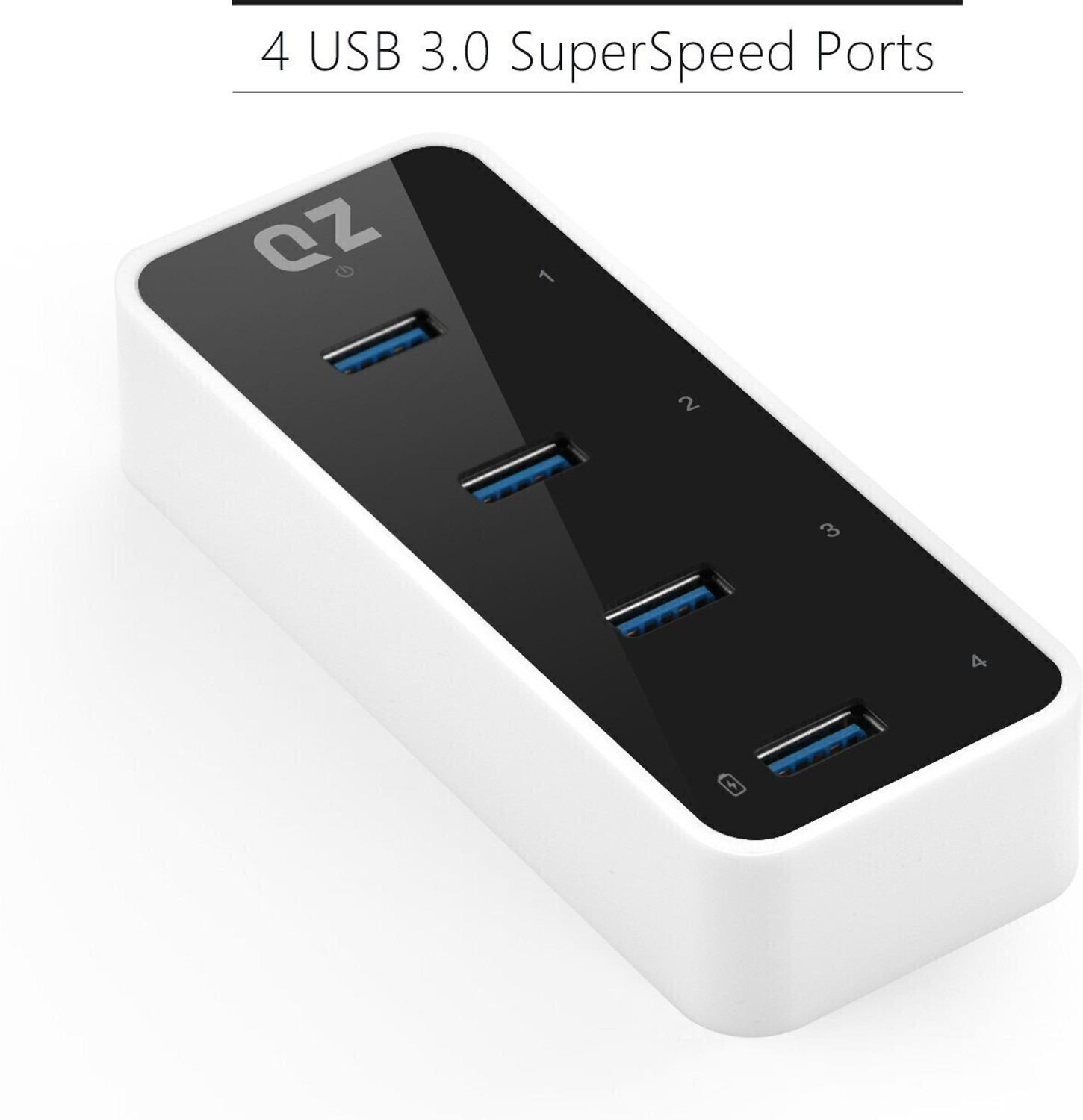 Image of QZ Active Powered USB Hub 4 Port USB Hub with 12V 2A 24W Power Adapter, USB 3.1 HB05 USB Hub
