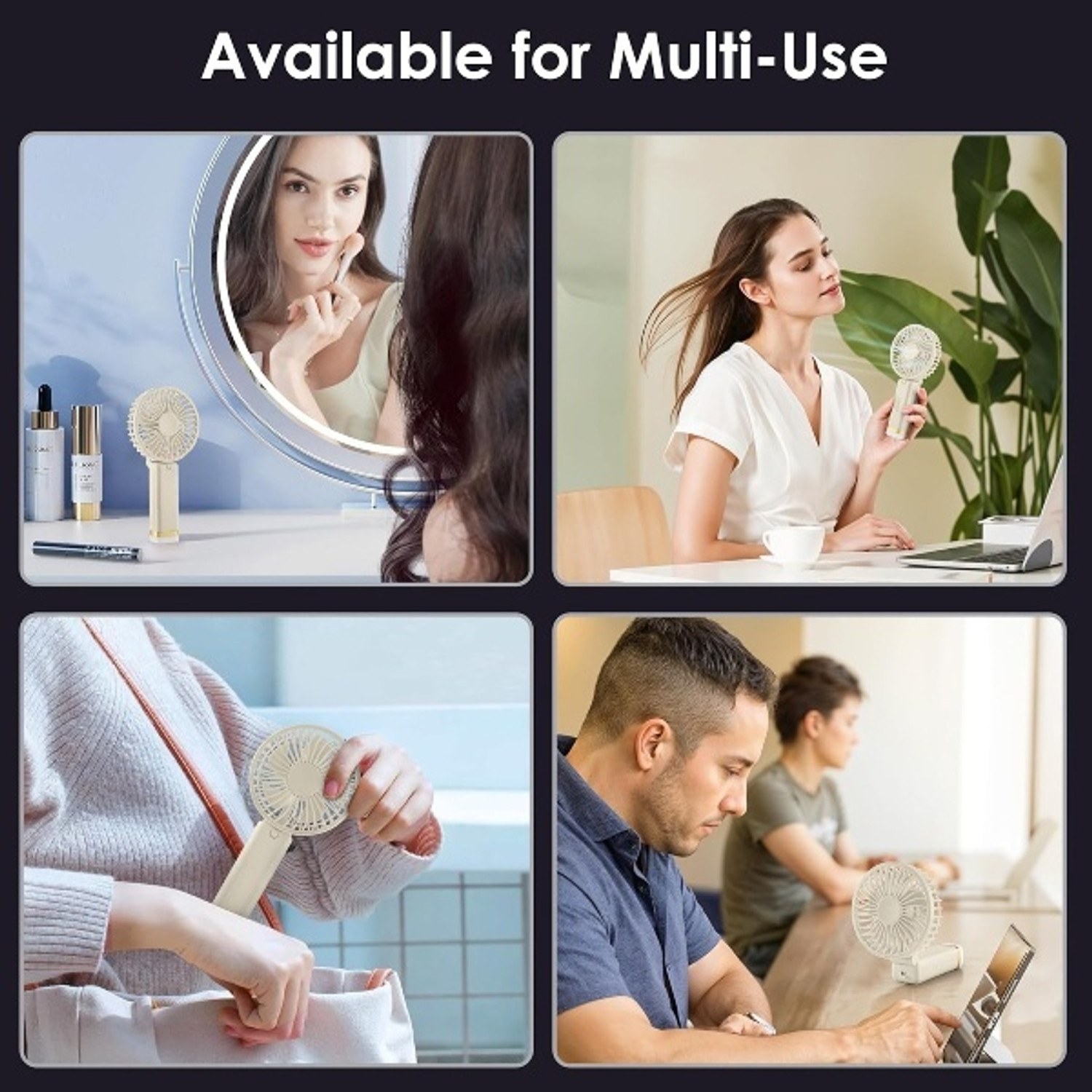 Image of PLERIZA Rechargeable with LED Light - Foldable Mini Fan, Small Fan,USB Charging Hand Fan with 1200mAh Battery & 3 Speed Modes | Travel, Makeup, Kitchen USB Fan