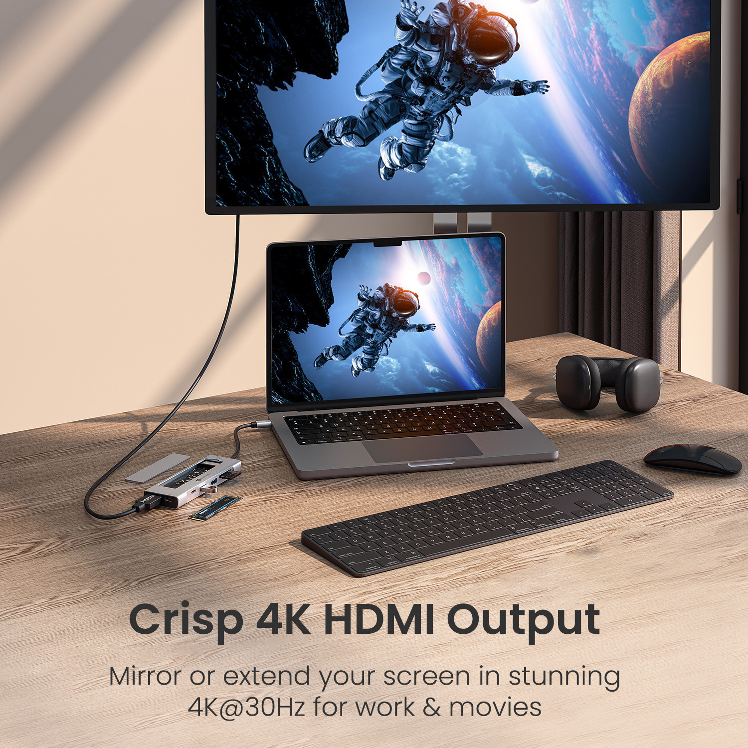 Image of Portronics Mport Space 8-in-1 Type-C Hub, Built-in M.2 SSD Slot, 100W PD Charging, 4K HDMI USB Hub