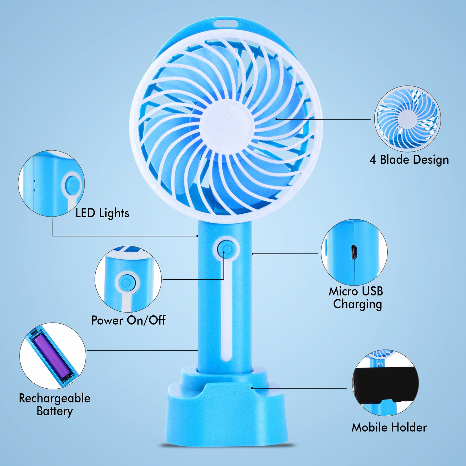 Image of MZ K5 (RECHARGEABLE PORTABLE USB FAN) With Built-In Mobile Stand 1200mAh Battery USB Fan