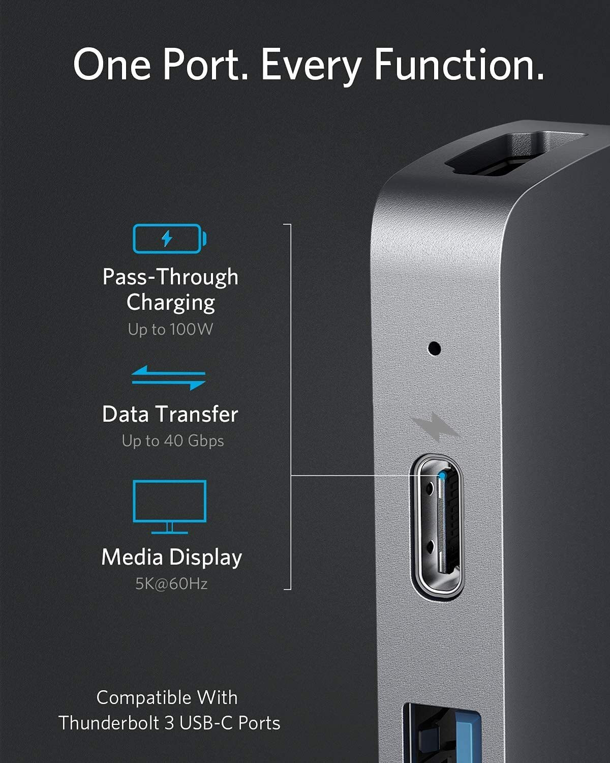 Image of EYNK 7 in 2 USB C Thunderbolt 3.0 Hub for MacBook Pro, MacBook Air, M1 MacBook-Grey Thunderbolt USB C Hub 7 in 2 Aluminium Docking Hub with 4K HDMI USB Hub, HDMI Connector, Card Reader, Laptop Accessory, USB Charger (Grey)