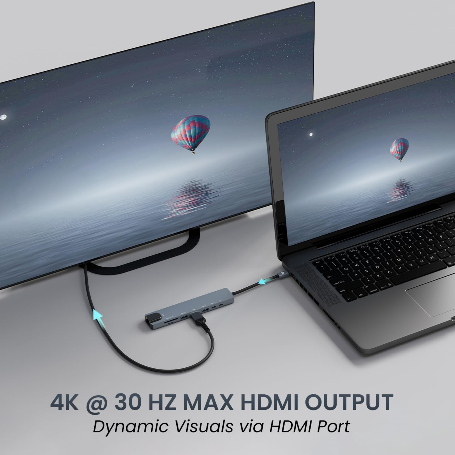 Image of Rackit Power Mport 8 USB-C USB Hub /Docking Station(8-in-1) with 4K 30Hz HDMI `USB 3.0, microSD /SD Card Reader, Type-C Data, PD Charging, USB 2.0 USB Hub (8 Port)