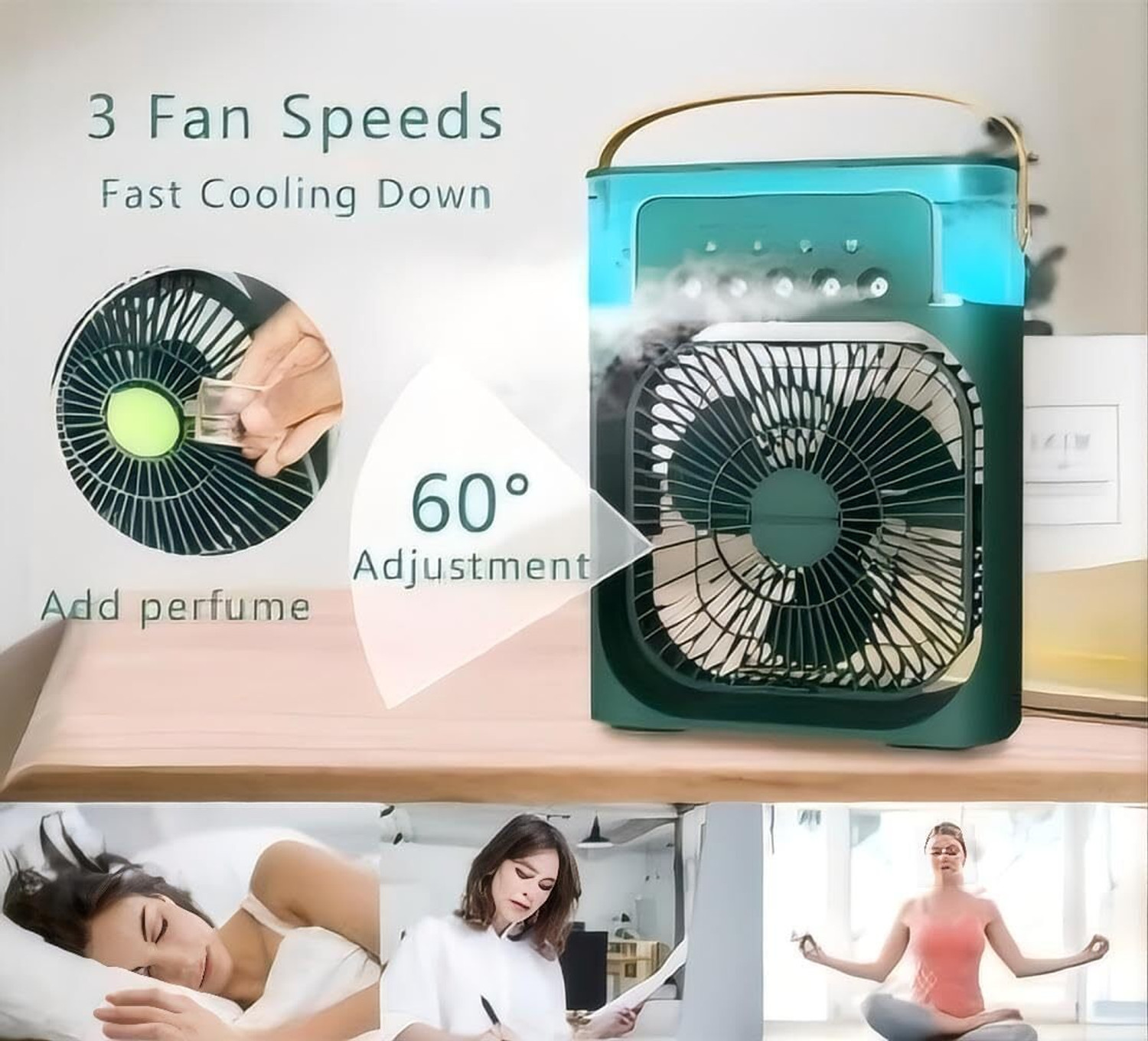 Image of Lipzie Mini Personal Air Cooler - USB Rechargeable Portable AC Fan with 3 Spray Modes USB Fan