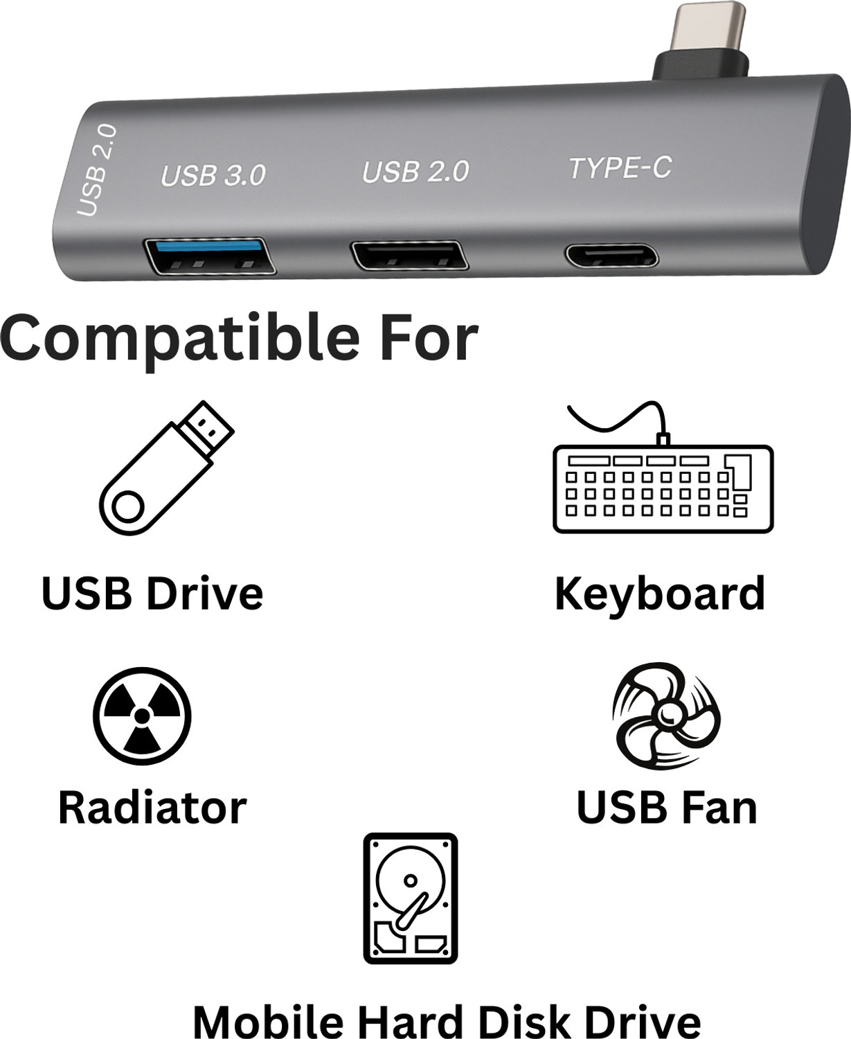Image of Rackit Power Type C USB Hub with 3 USB Ports,1 Type C Port, Type C Plug, USB 3.0, 2-Port USB 2.0 USB Hub
