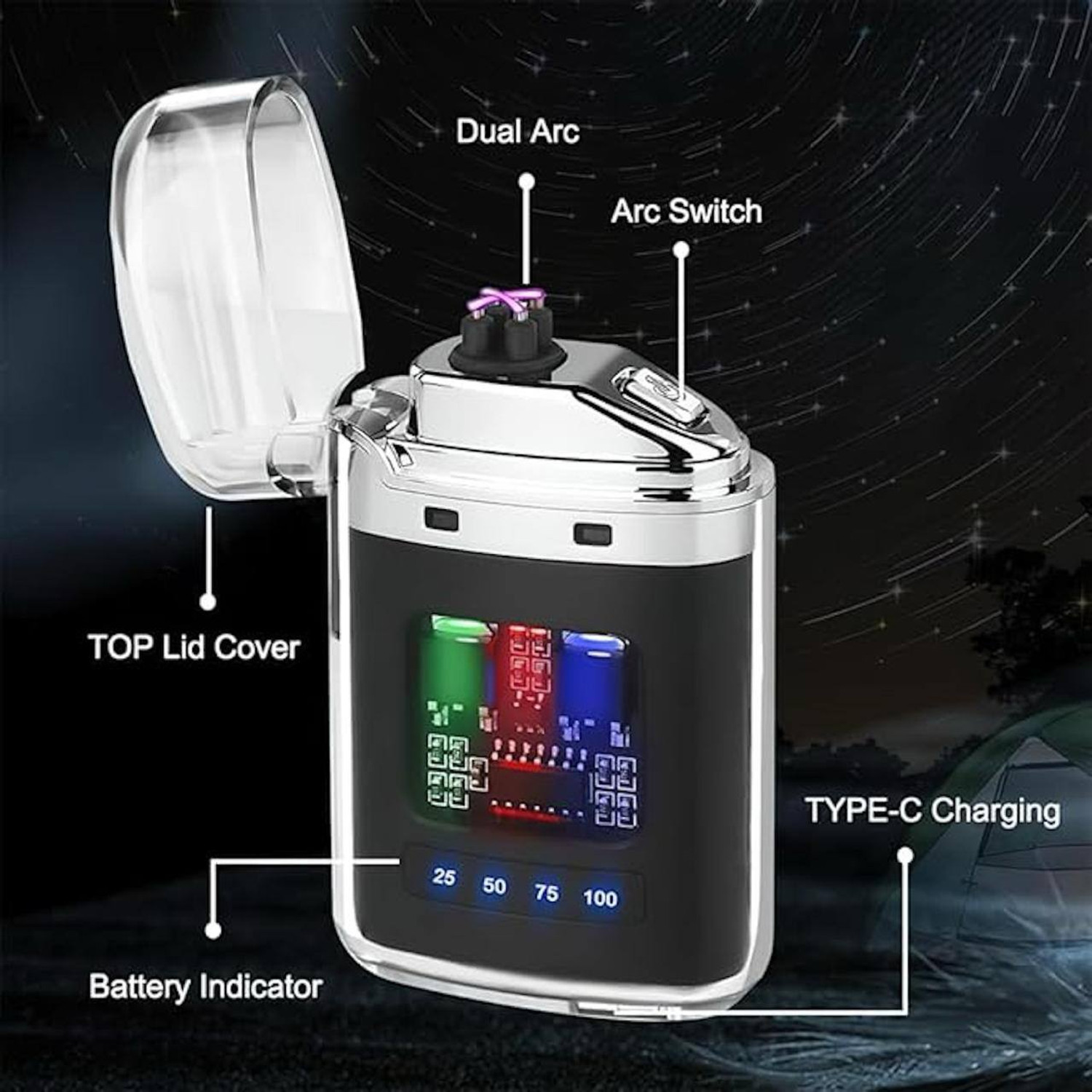 Image of Ufriva electric dual arc lighter Windproof Cigarette Lighter, Rechargeable with USB Cigarette Lighter