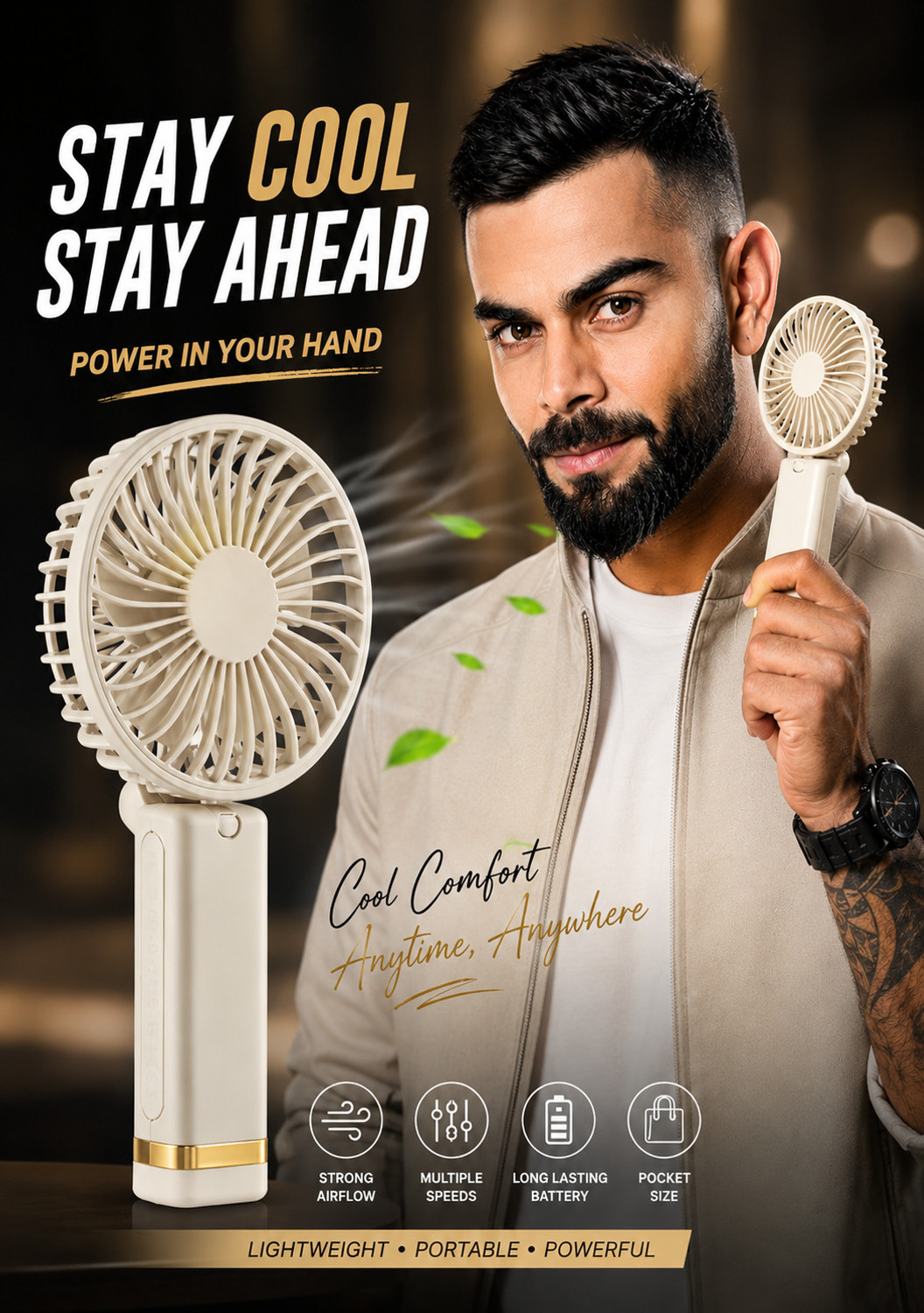 Image of PLERIZA Rechargeable with LED Light - Foldable Mini Fan, Small Fan,USB Charging Hand Fan with 1200mAh Battery & 3 Speed Modes | Travel, Makeup, Kitchen USB Fan