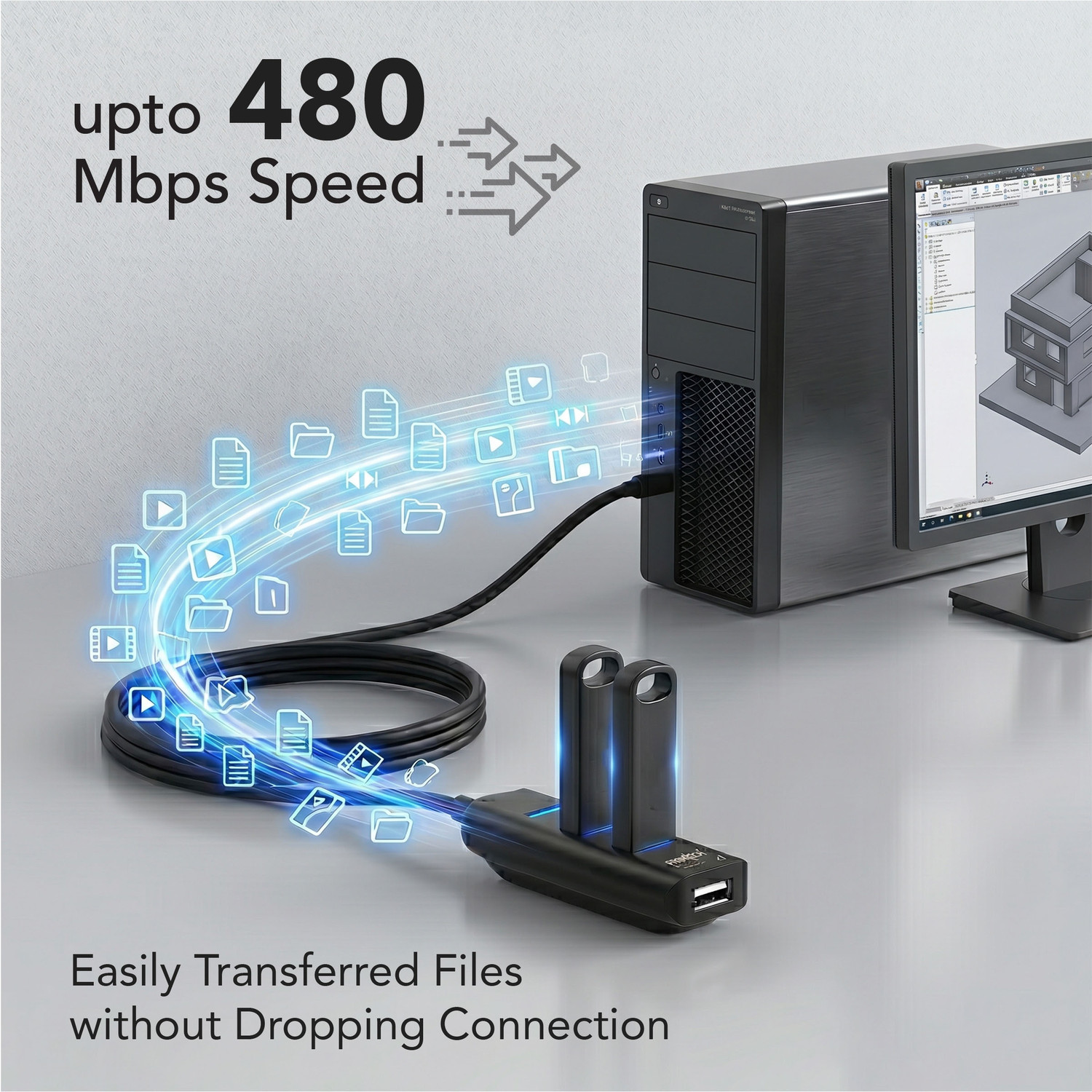 Image of Frontech 4 Port USB Hub, USB 2.0 Splitter Hub with 480 Mbps High-Speed Data Transfer NC-0085 USB Hub