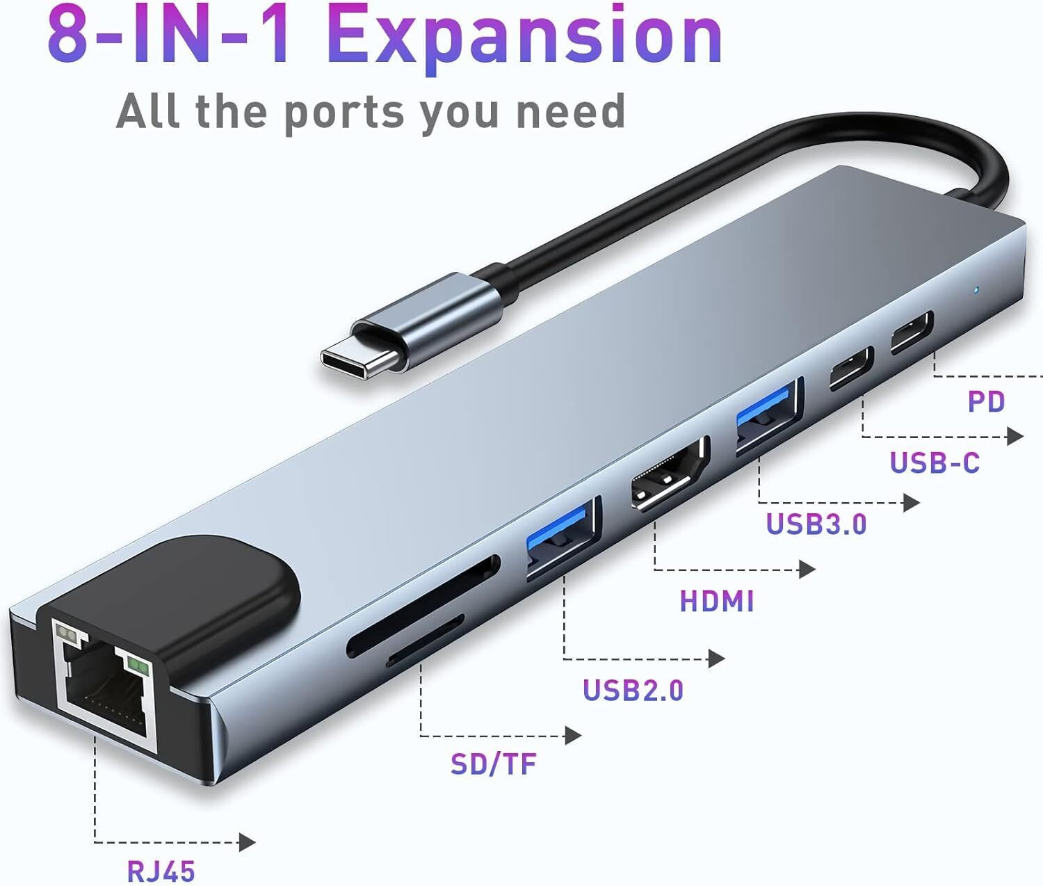 Image of WEFLY USB-C Hub (8-in-1) 8 in 1 USB C Hub Multiport Adapter w for MacBook ProAir and Other Type C Devices USB Hub