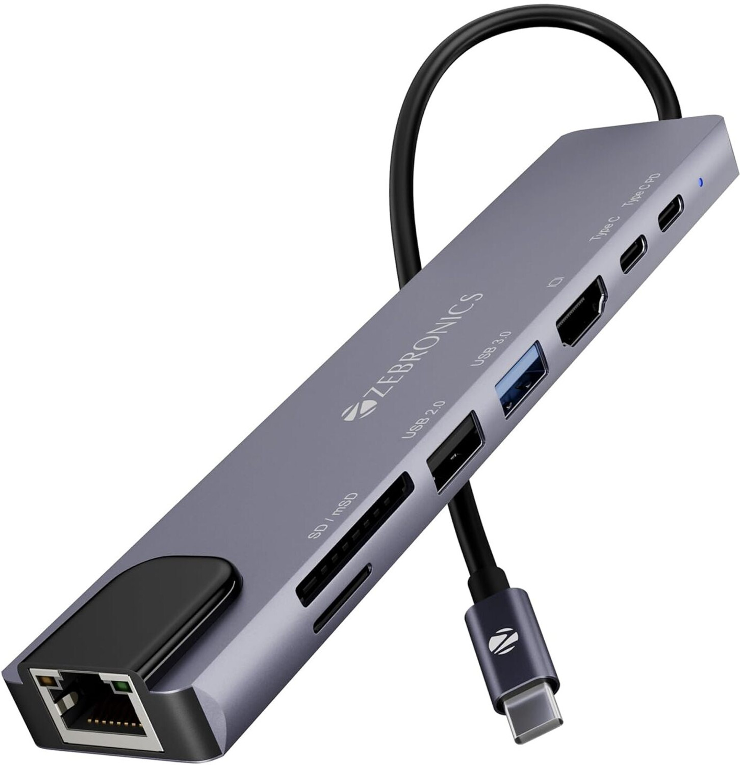 Image of ZEBRONICS 8 in 1 Multiport HUB, 4K HDMI, 100 Watts PD Charging CT81 USB Hub