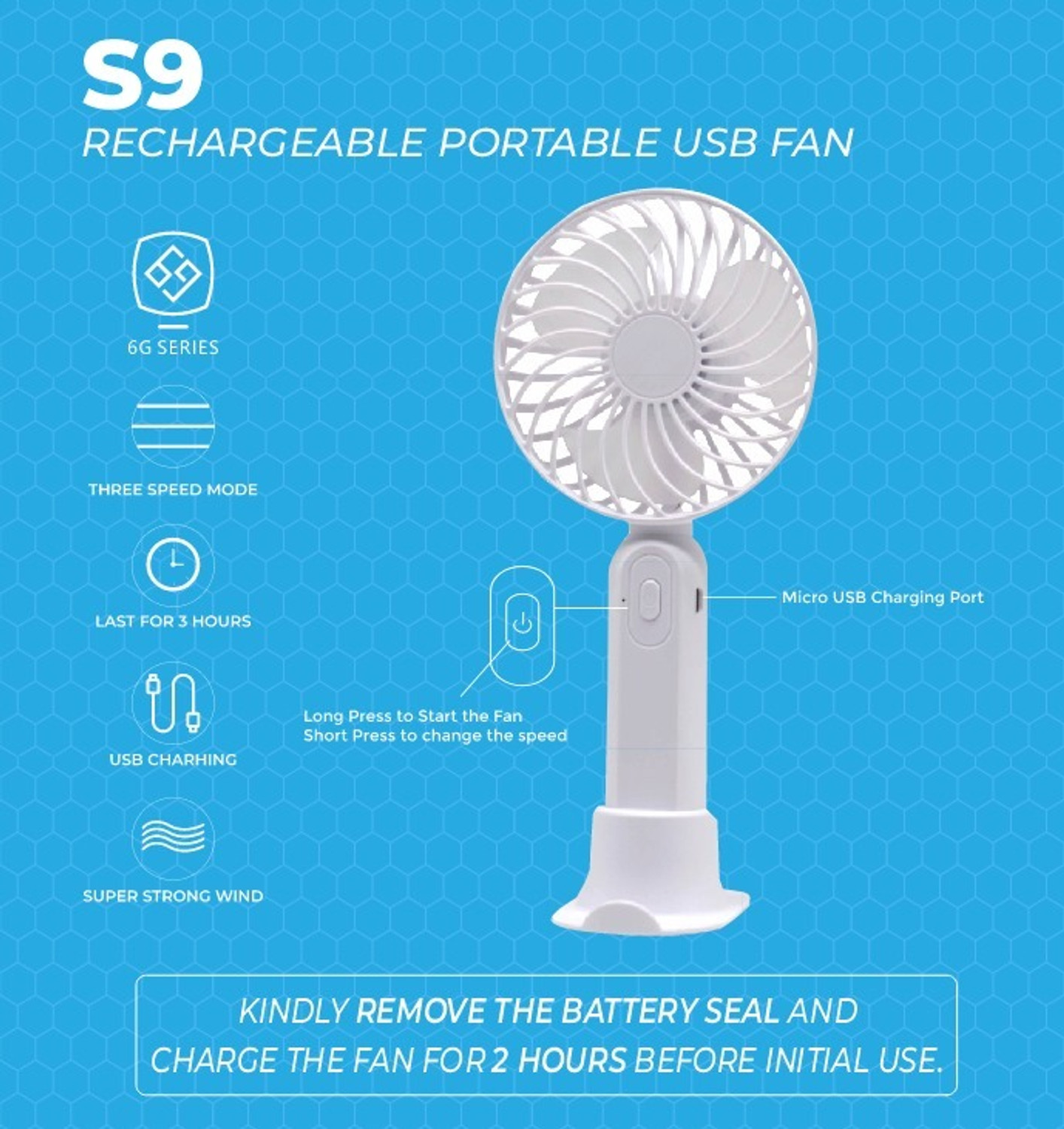 Image of TG S9 (RECHARGEABLE PORTABLE USB FAN) 800mAh Battery USB Fan
