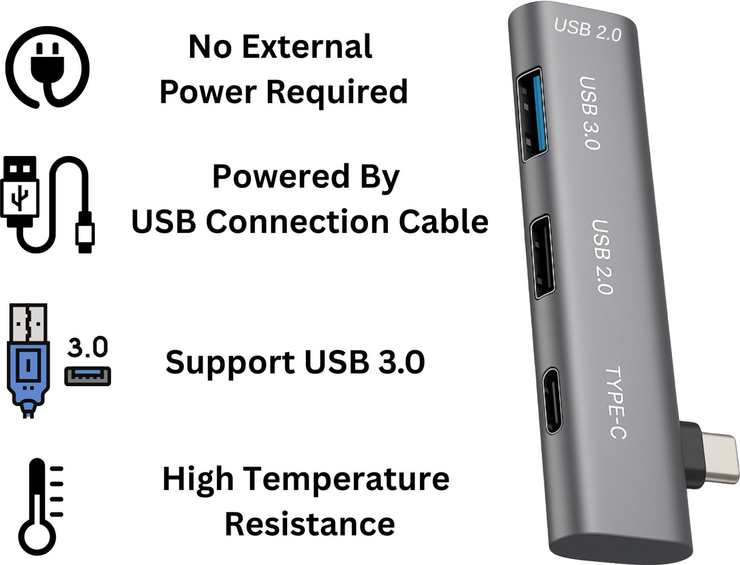 Image of Rackit Power Type C USB Hub with 3 USB Ports,1 Type C Port, Type C Plug, USB 3.0, 2-Port USB 2.0 USB Hub