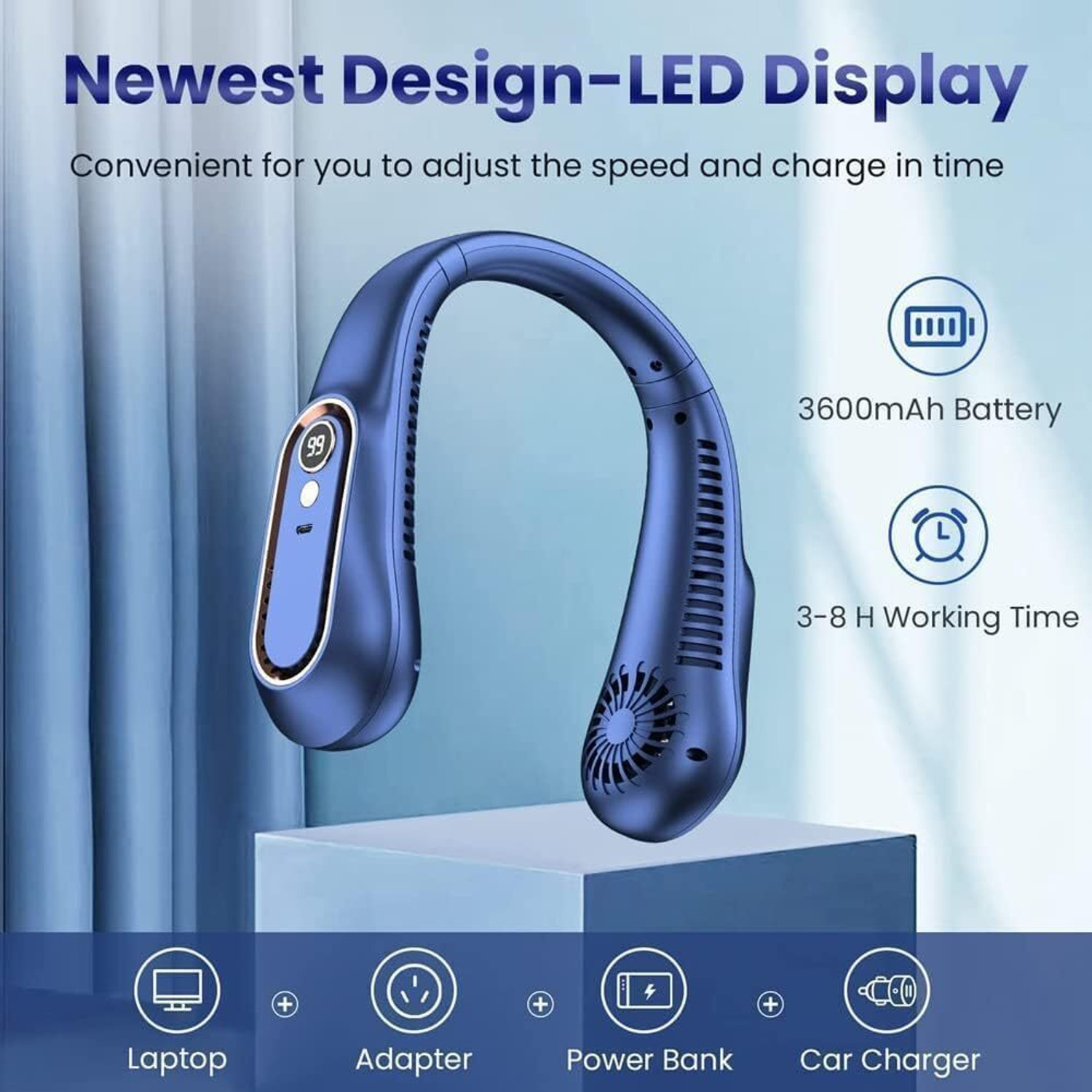 Image of PYXBE (1200 MAH) Battery,Portable Neck Fan,Suitable for Office,Home,Sports,Travel Personal, Blow Cold Air, Outdoor and Indoor Rechargeable Fan