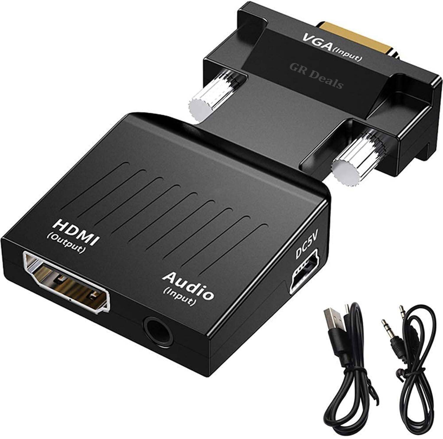 1Goal VGA to HDMI Adapter Converter with Audio (PC VGA to HDTV) - Active 1080p Video Dongle for Computer, Laptop, Projector, Monitor - Male VG-A in, Female HDMI Out HDMI Connector