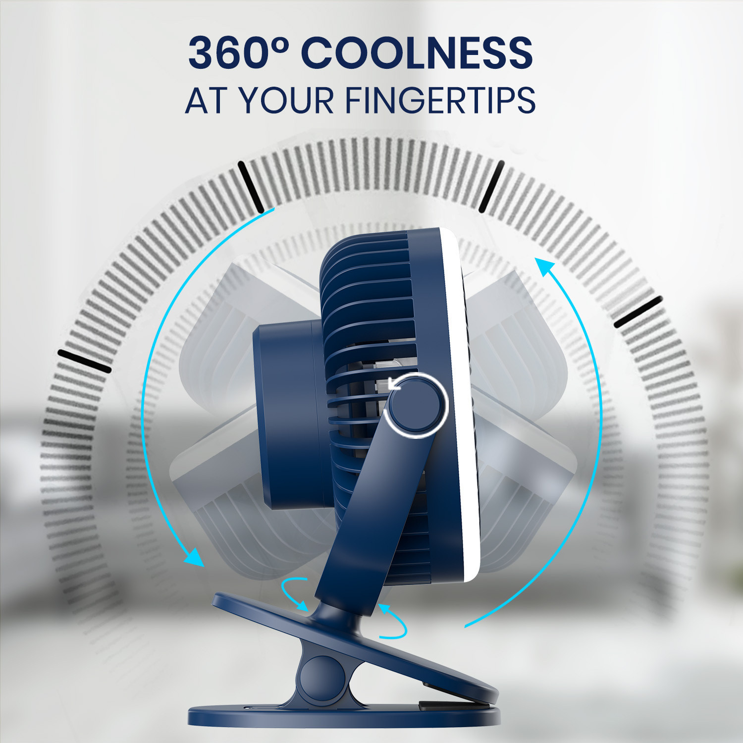 Image of Portronics ClipCool Portable Rechargeable Fan with Clip & Ring Light, 360 Rotatable POR-3050 USB Fan