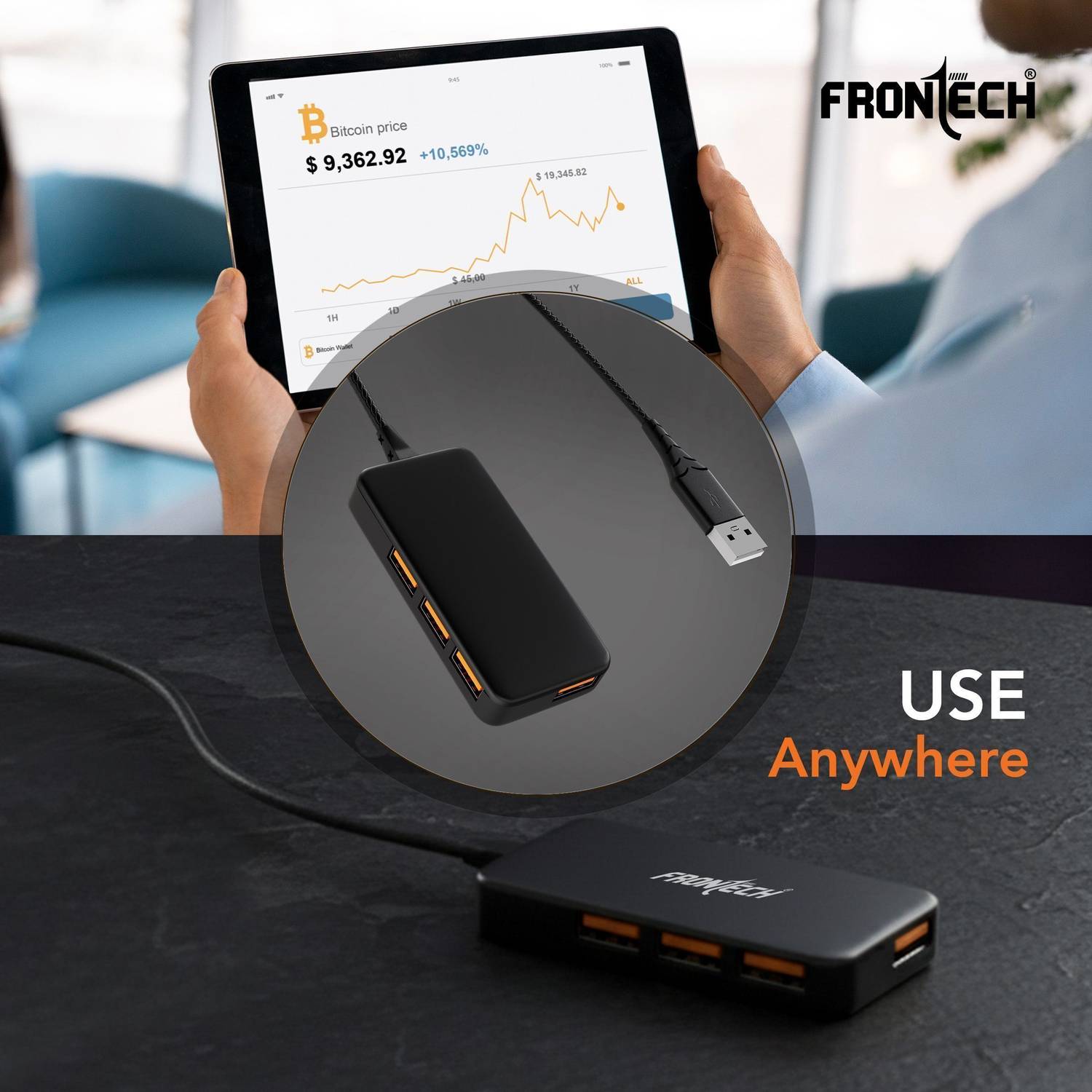Frontech 4 in 1 USB Hub Dock, 150 Cm Cable, 480 Mbps - Image 5