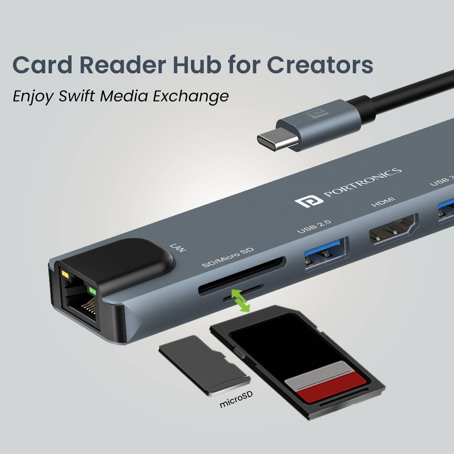 Portronics Mport 8 USB-C Hub, 8 Port, HDMI, Ethernet, USB, Card - Image 4