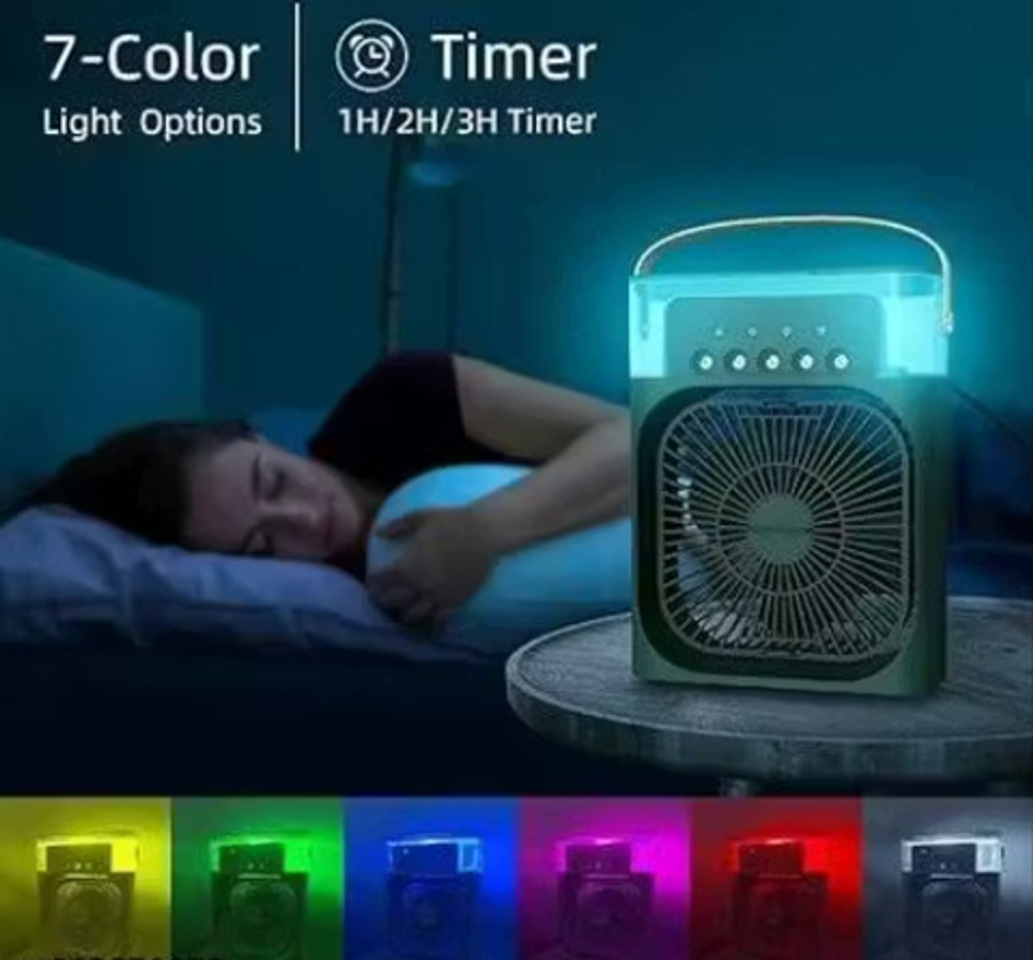 Image of gadget bloom Mystic Wrap Mini AC Room Cooler Fan with 7-Color LED, 3 Speeds,Sprays,Hour Timer Mist Fan Mini USB Air Cooler
