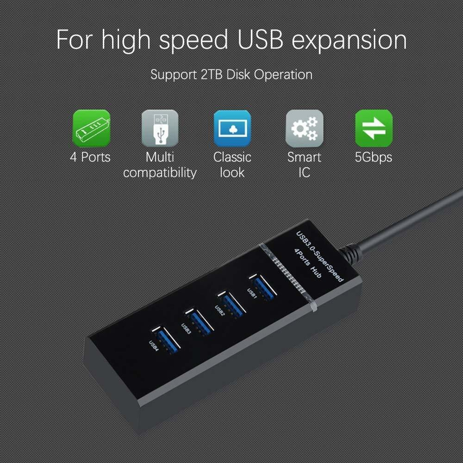 Image of Hybite 4 Port USB HUB SuperSpeed 3.0 Portable Mini-Hub For Pendrive, Mouse, Keyboards, Camera, Mobile, Tablet, PC, Laptop, TV Etc USB Hub