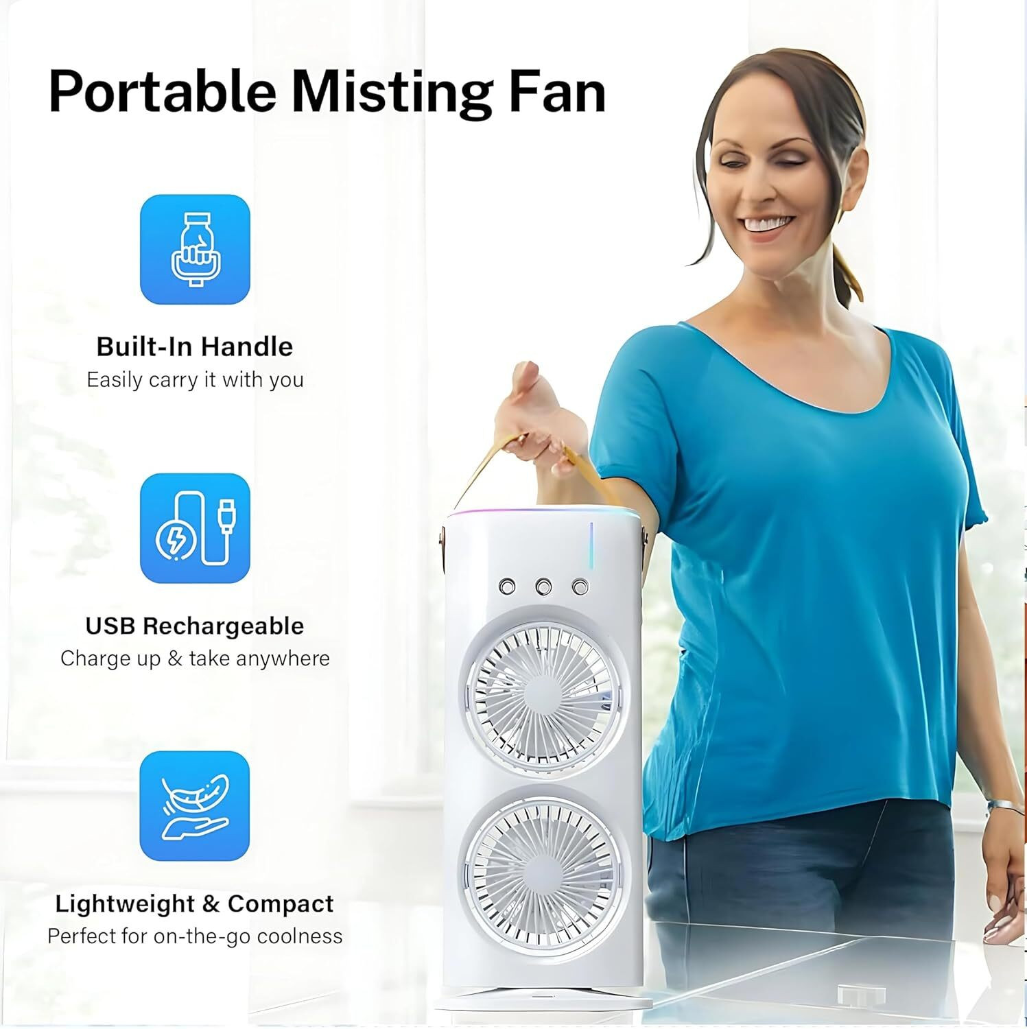 Image of Woomzy Table Fan Rechargeable Table Fan with LED Light High Speed Fan for Home Ultra High Speed 1400 mm Table Fan